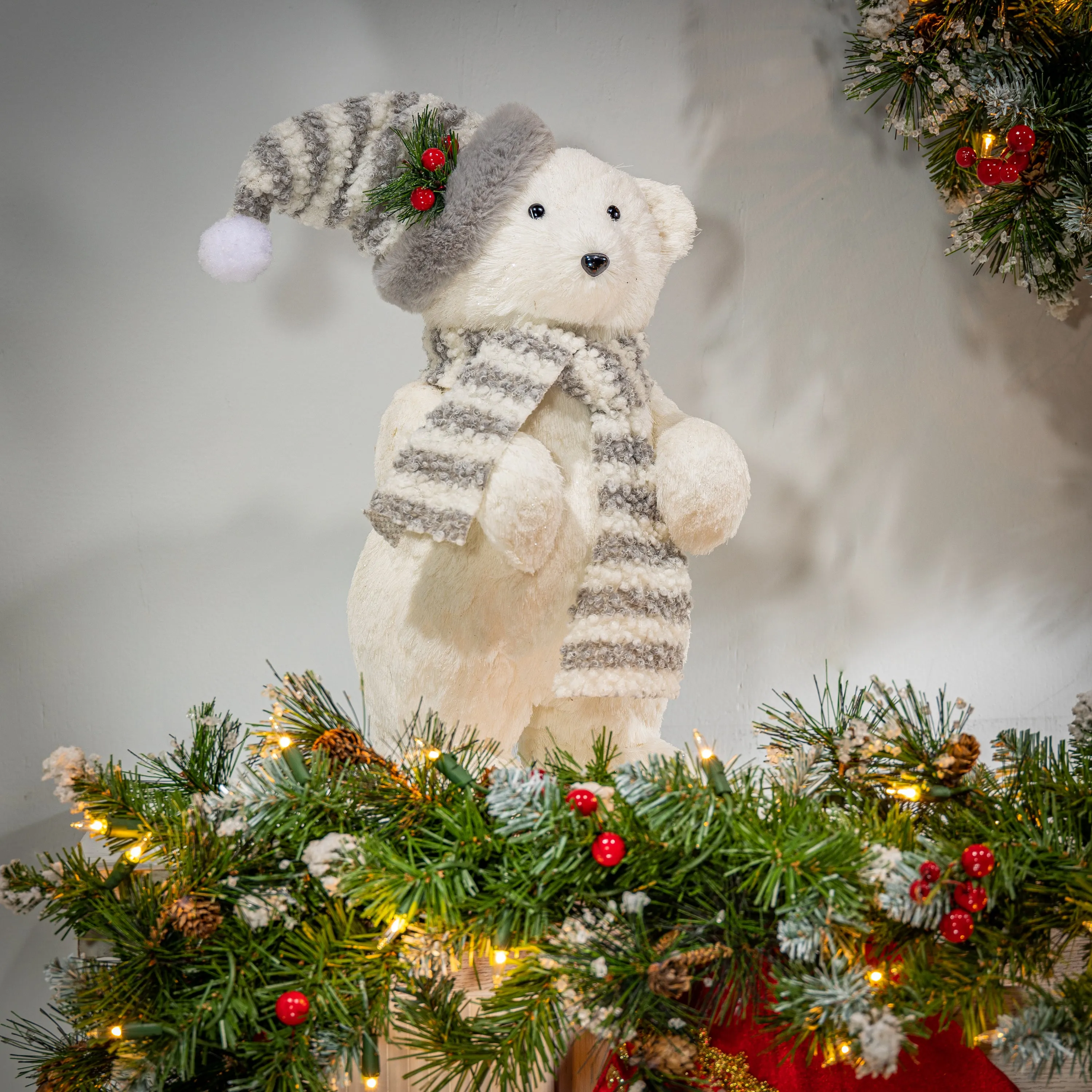 16-in H Polar Bear Figurine with Hat & Scarf