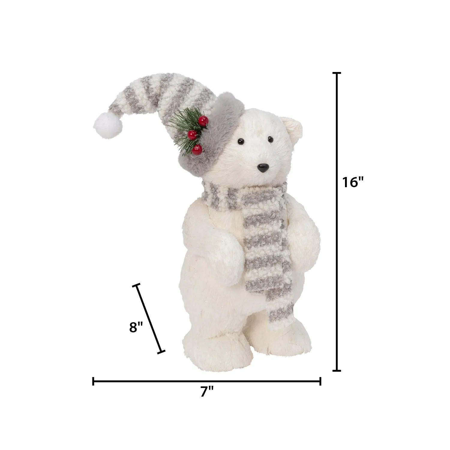 16-in H Polar Bear Figurine with Hat & Scarf