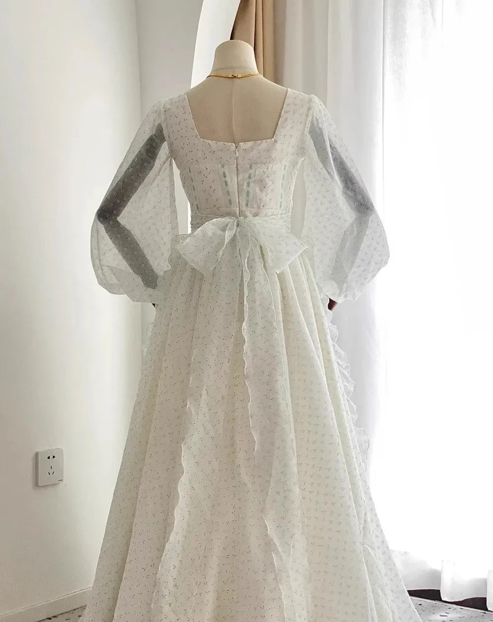 1900s Royalcore Square Collar Puff Sleeves Dress