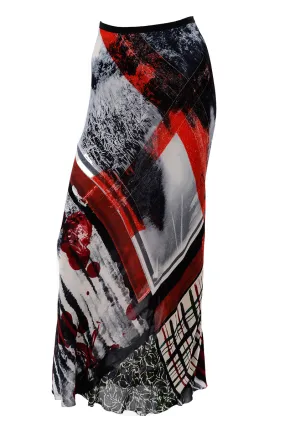 1990s Jean Paul Gaultier Semi Sheer Abstract Red & Black Maxi Skirt