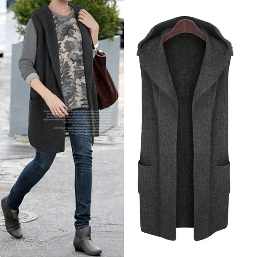 2016 New Women's Acrylic Woolen Vest Fashion Hooded Jacket With Pockets Autumn Winter Female Coat Plus Size L-5XL Vest