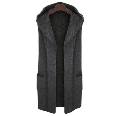 2016 New Women's Acrylic Woolen Vest Fashion Hooded Jacket With Pockets Autumn Winter Female Coat Plus Size L-5XL Vest