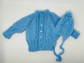 2Y Light Blue Acrylic Knit Aran Cardigan & Hat