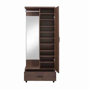 76" 1 Door 1 Drawer Mirror and Wood Hall Tree, Brown And Silver By Casagear Home