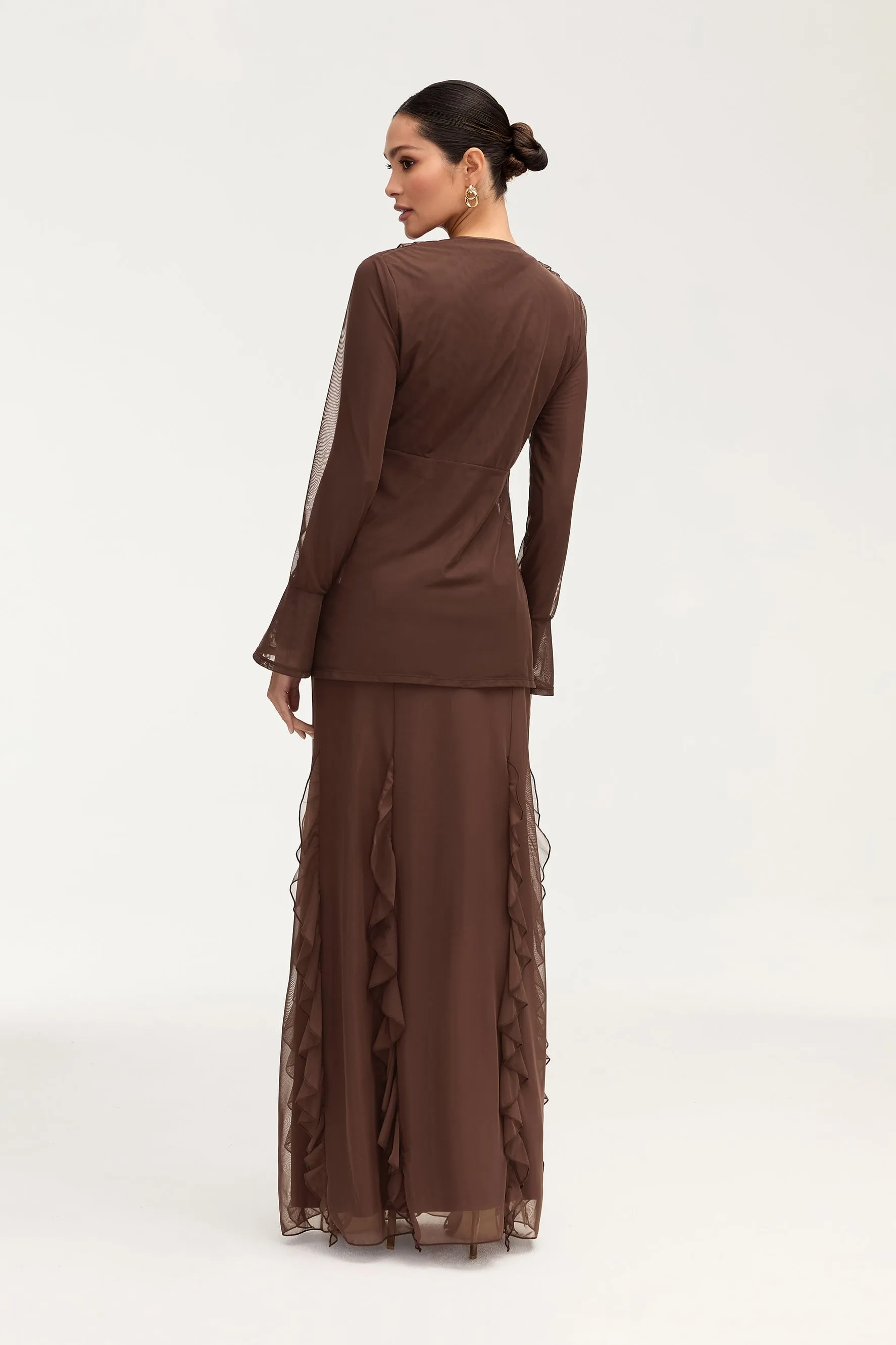 Adriana Waterfall Maxi Skirt - Brown