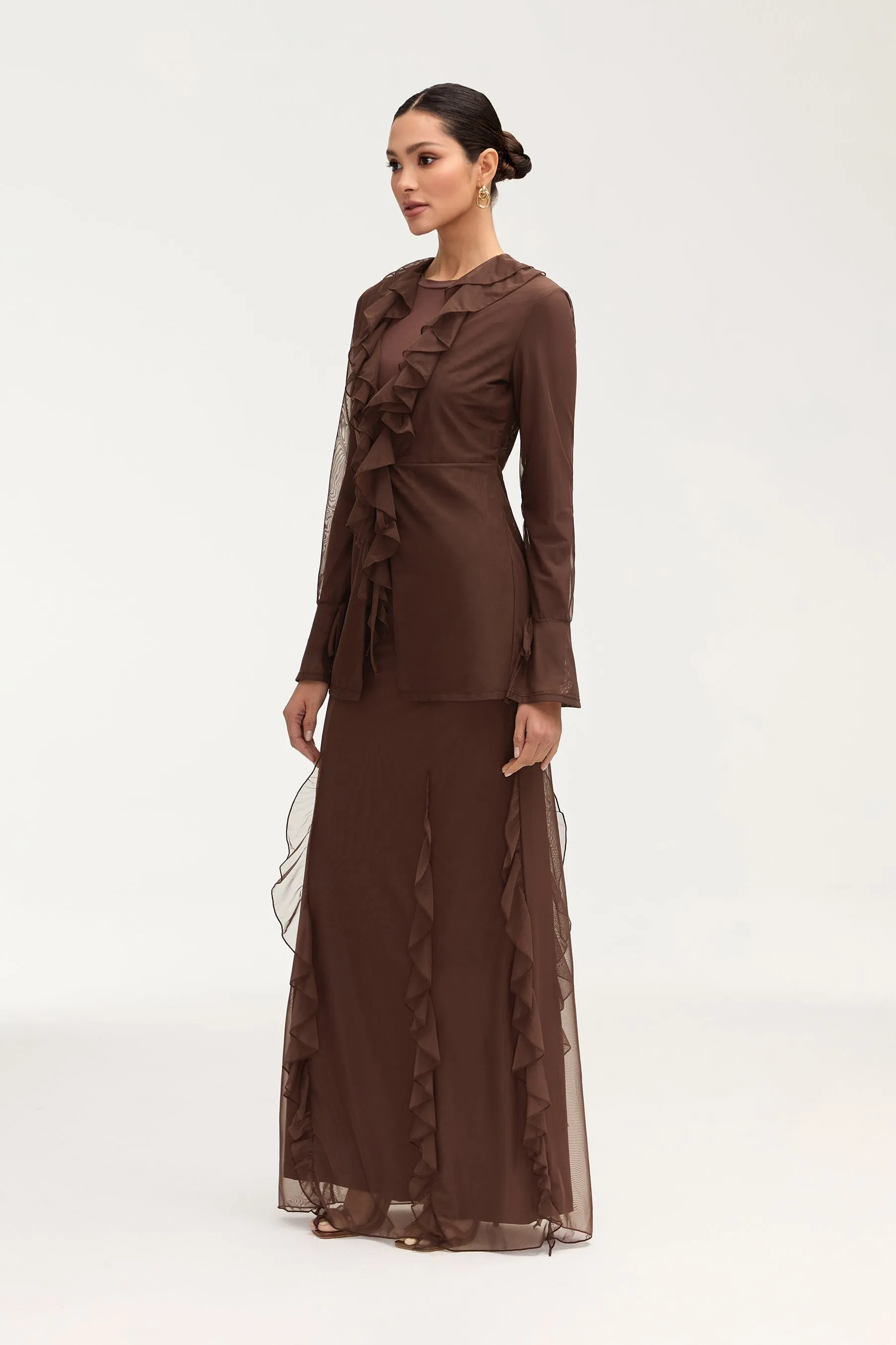 Adriana Waterfall Maxi Skirt - Brown