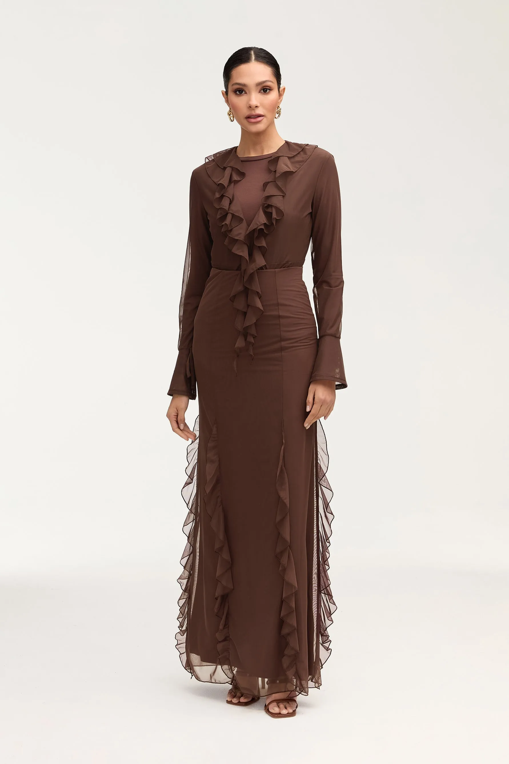 Adriana Waterfall Maxi Skirt - Brown