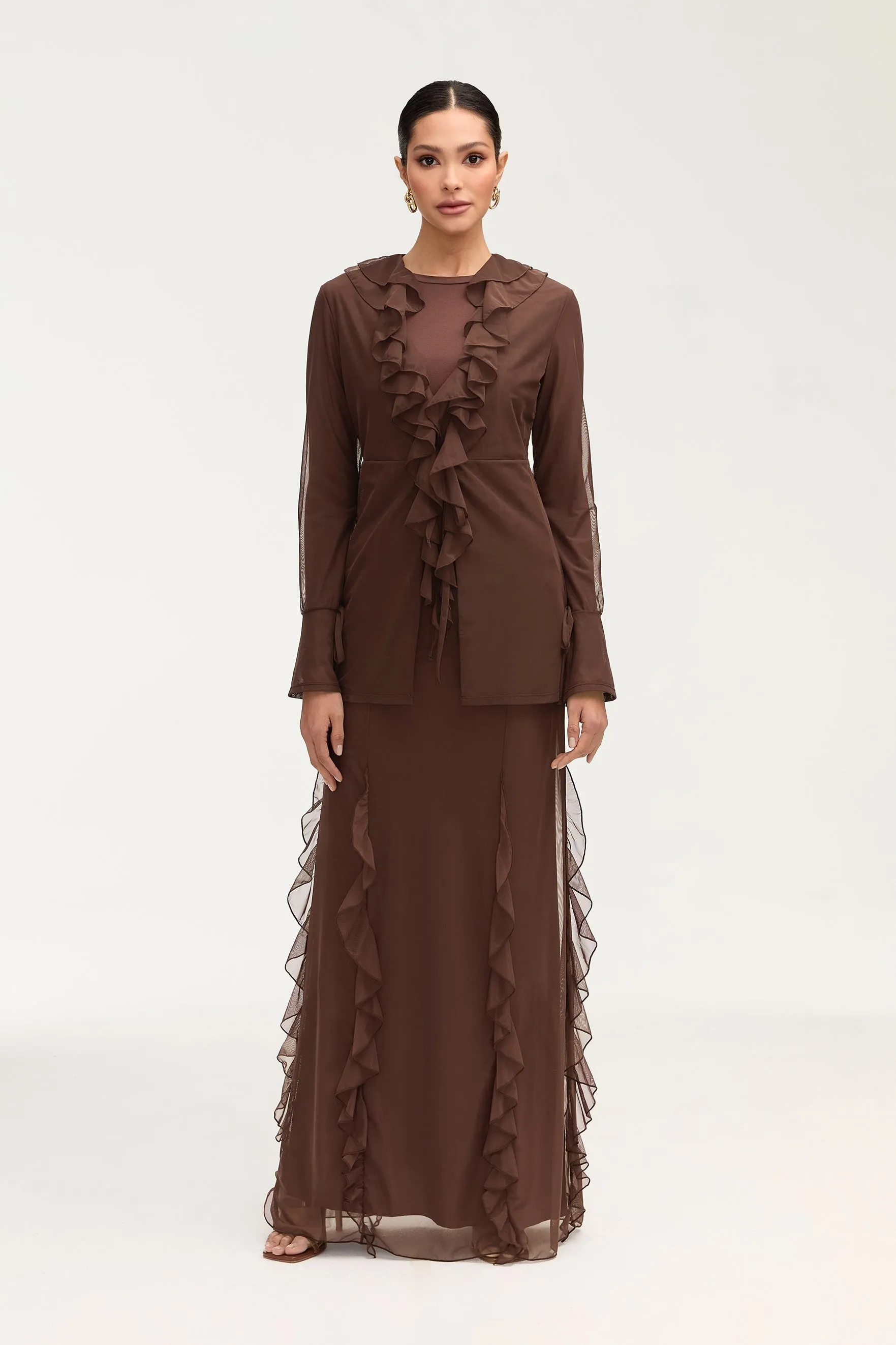 Adriana Waterfall Maxi Skirt - Brown