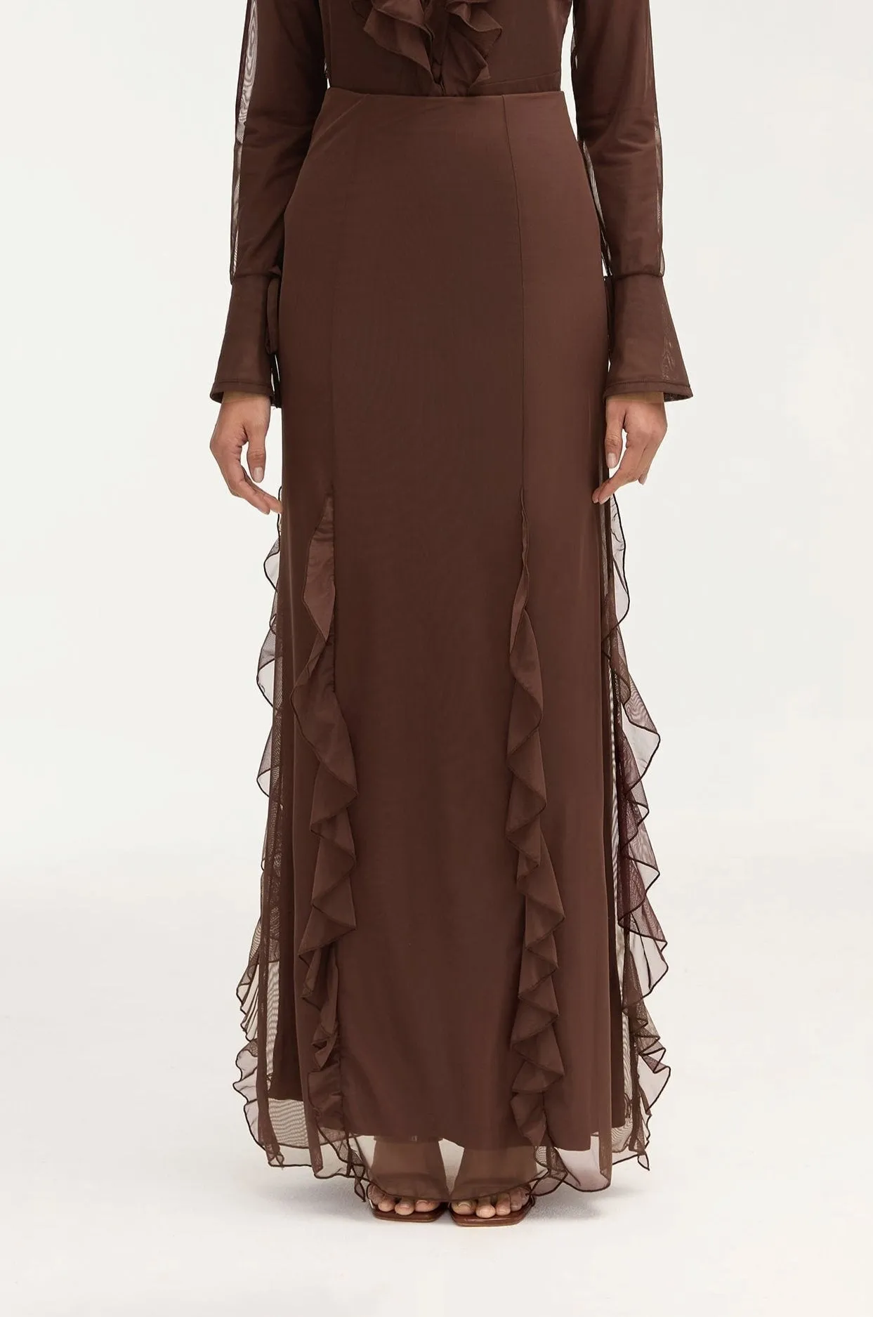 Adriana Waterfall Maxi Skirt - Brown