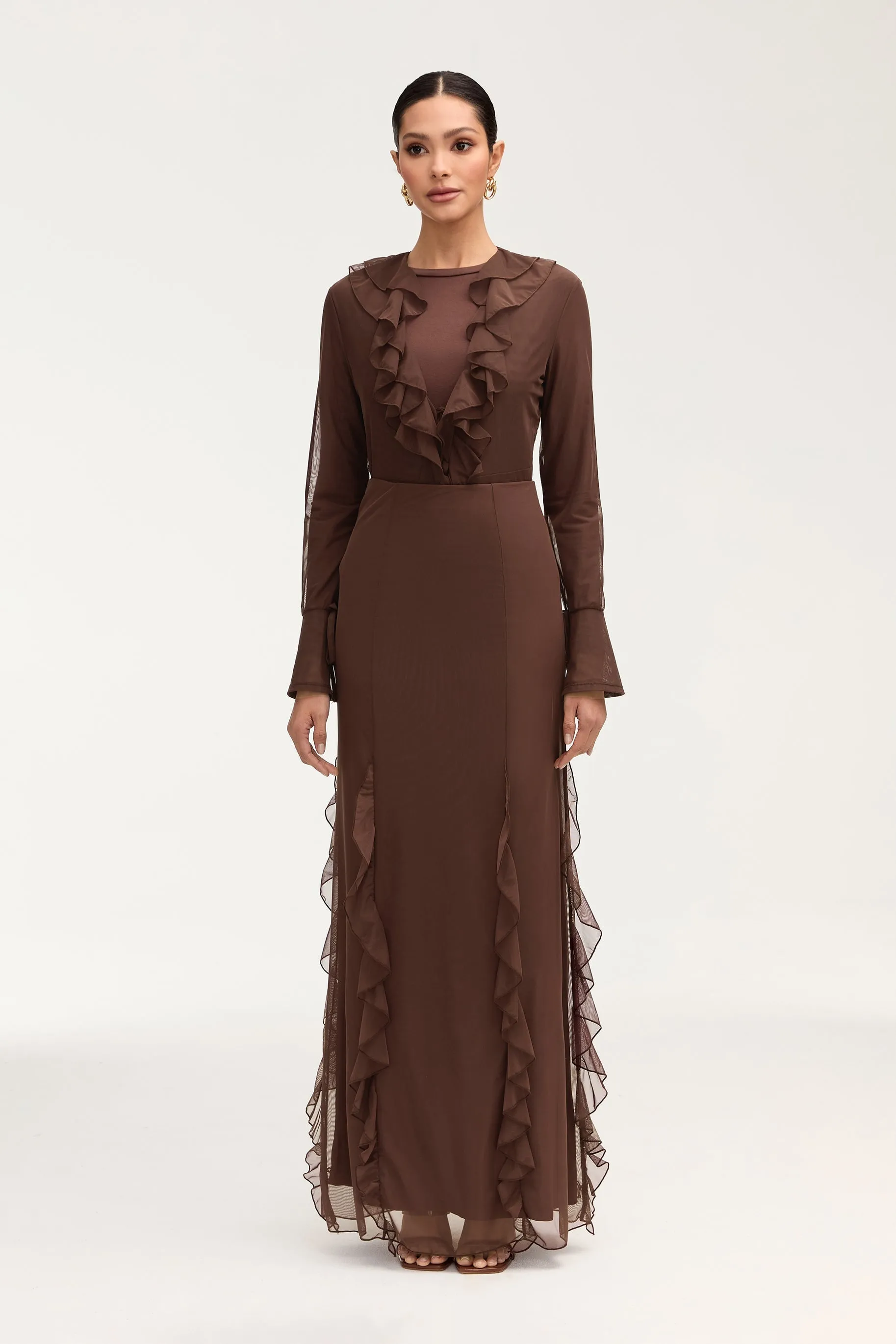 Adriana Waterfall Maxi Skirt - Brown