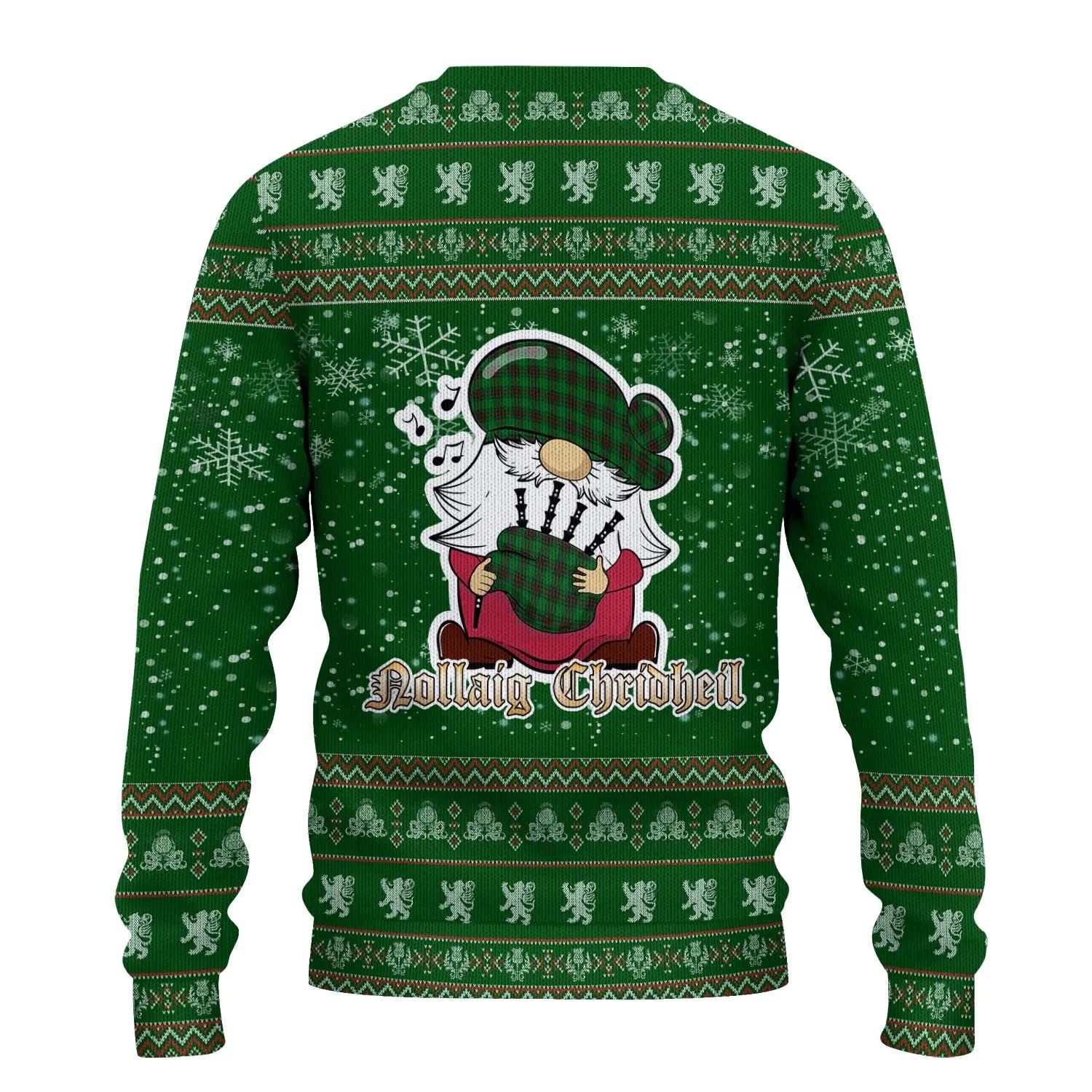 Anstruther Clan Christmas Family Ugly Sweater with Funny Gnome Playing Bagpipes