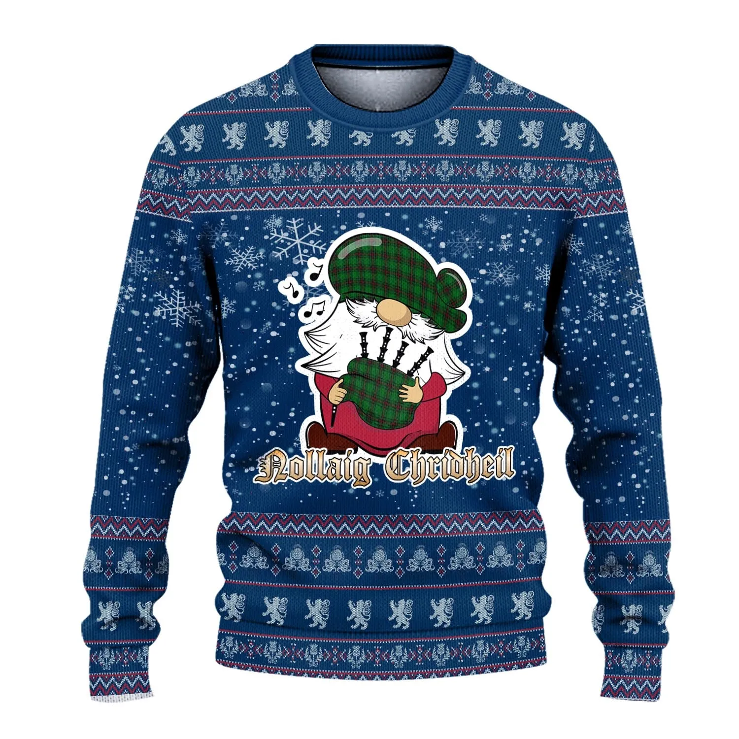 Anstruther Clan Christmas Family Ugly Sweater with Funny Gnome Playing Bagpipes