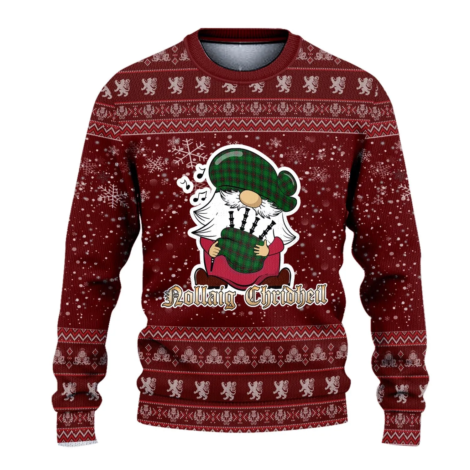 Anstruther Clan Christmas Family Ugly Sweater with Funny Gnome Playing Bagpipes