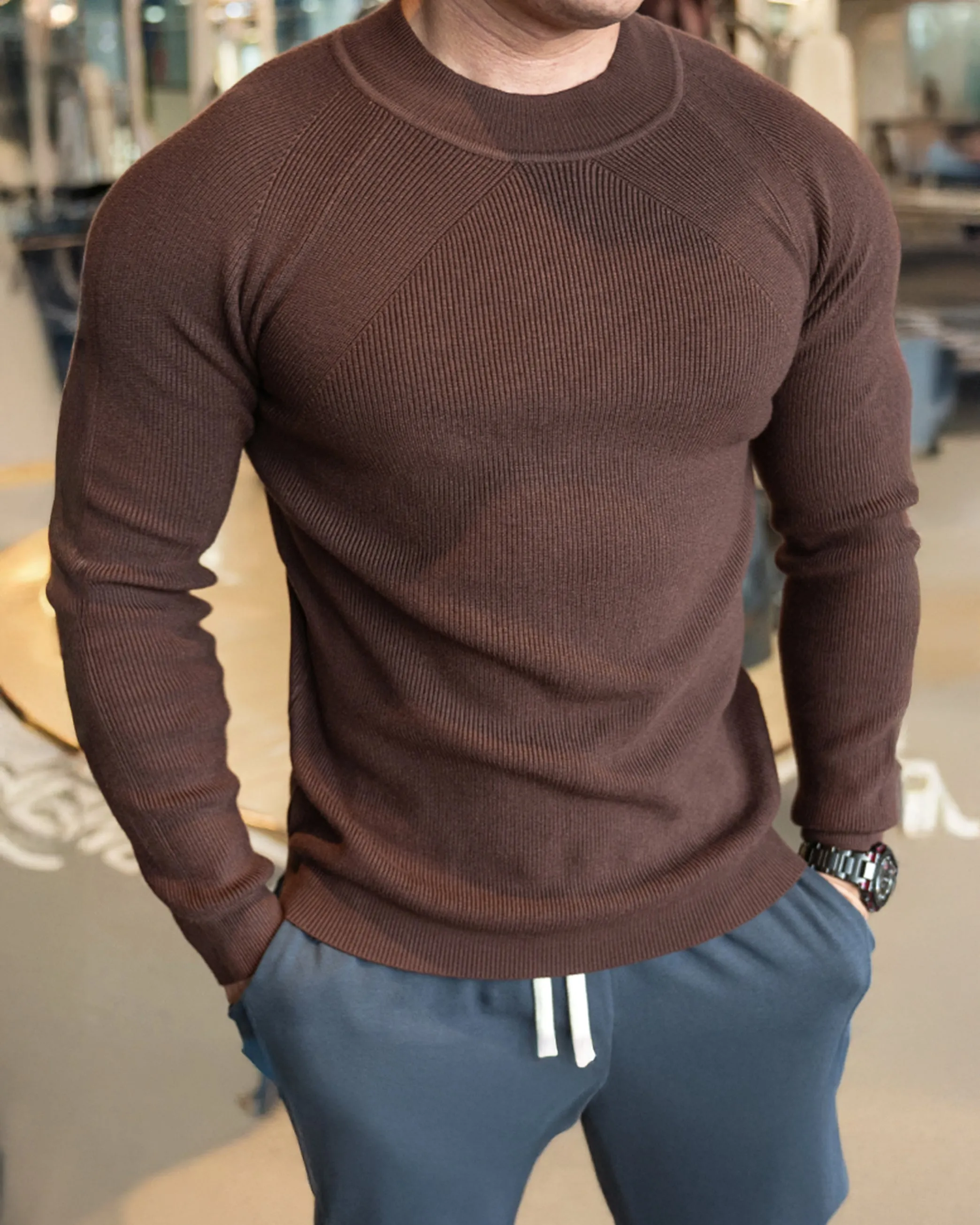 Apex Muscle Fit Ribbed Pullover Sweater Shirt