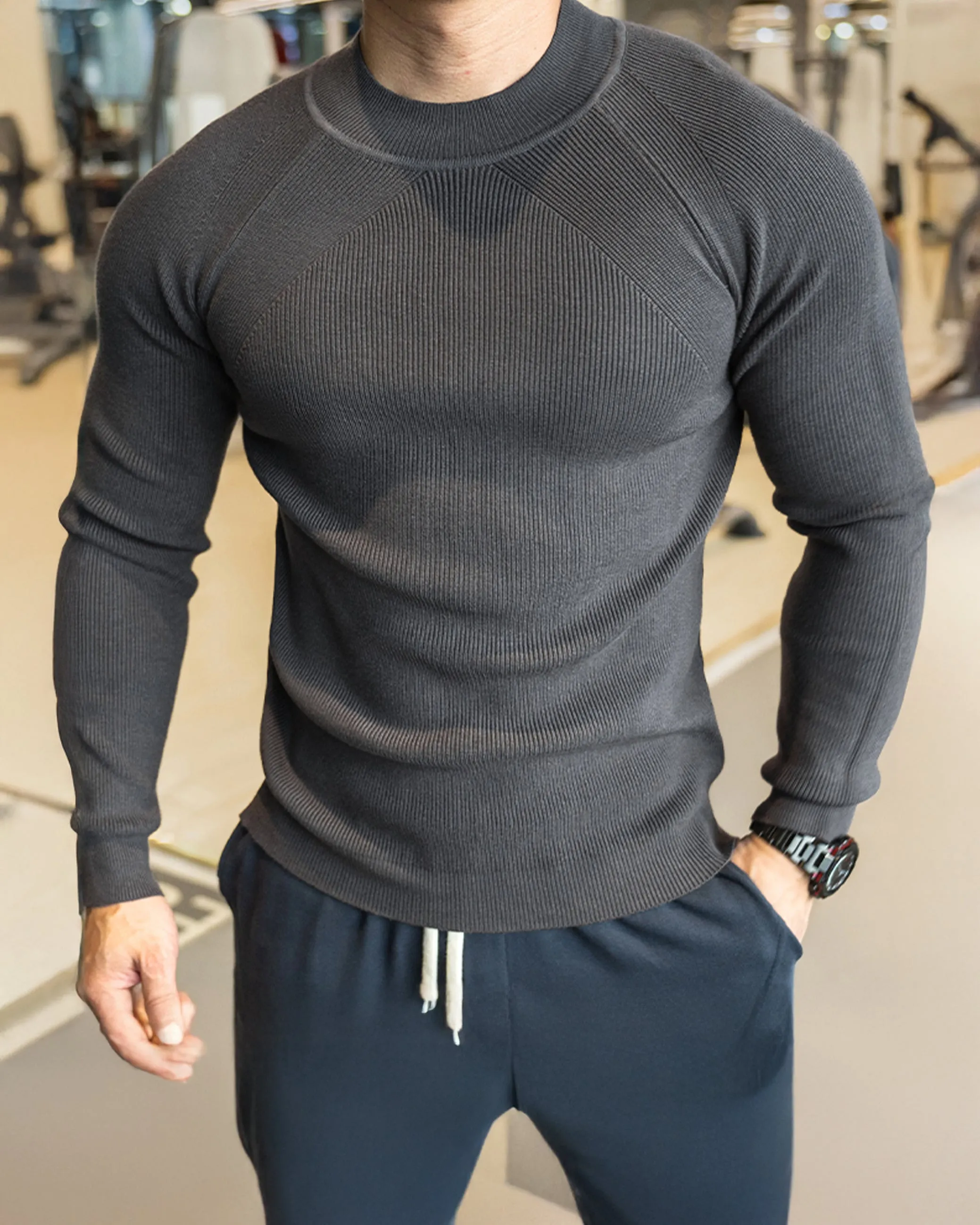 Apex Muscle Fit Ribbed Pullover Sweater Shirt