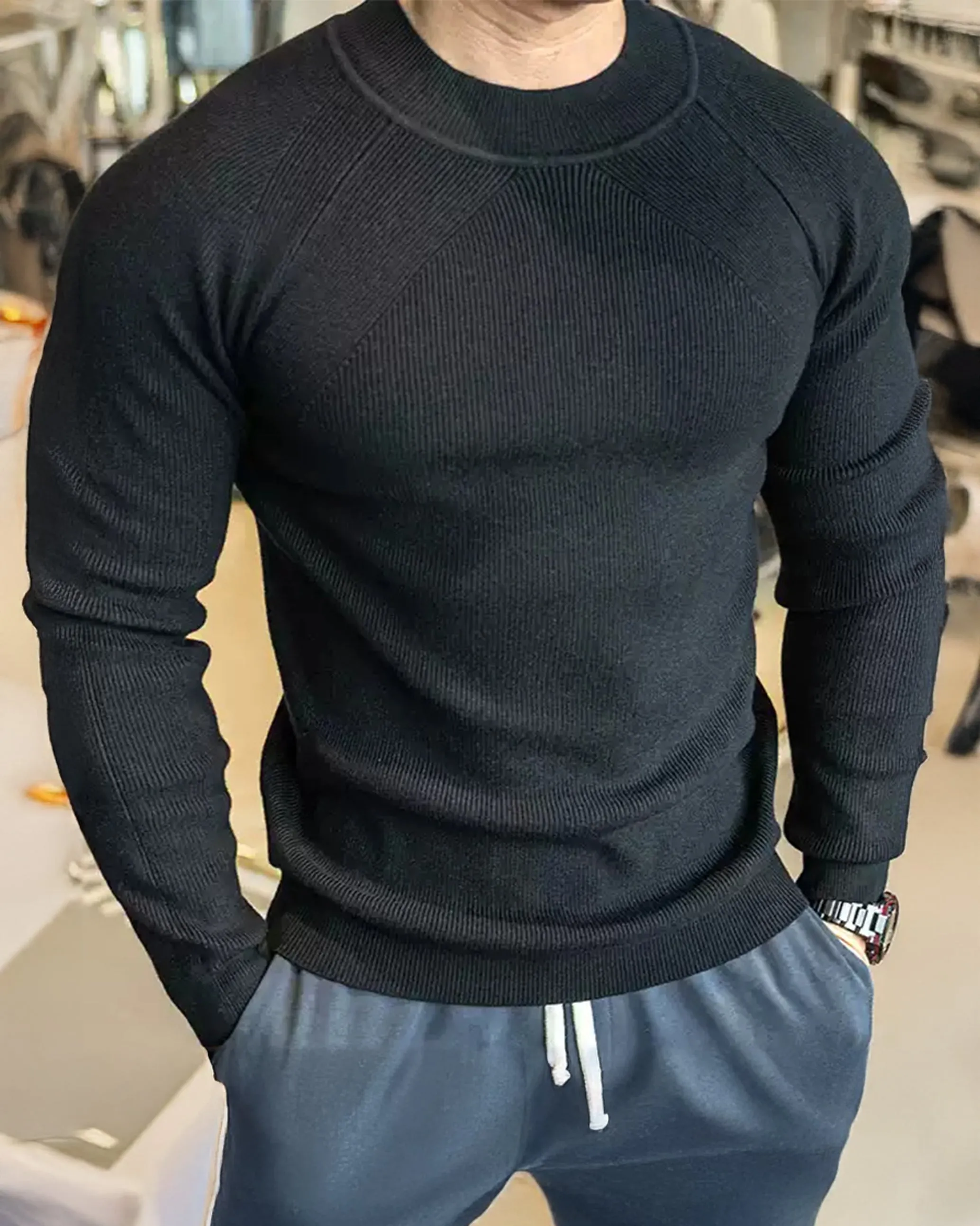 Apex Muscle Fit Ribbed Pullover Sweater Shirt