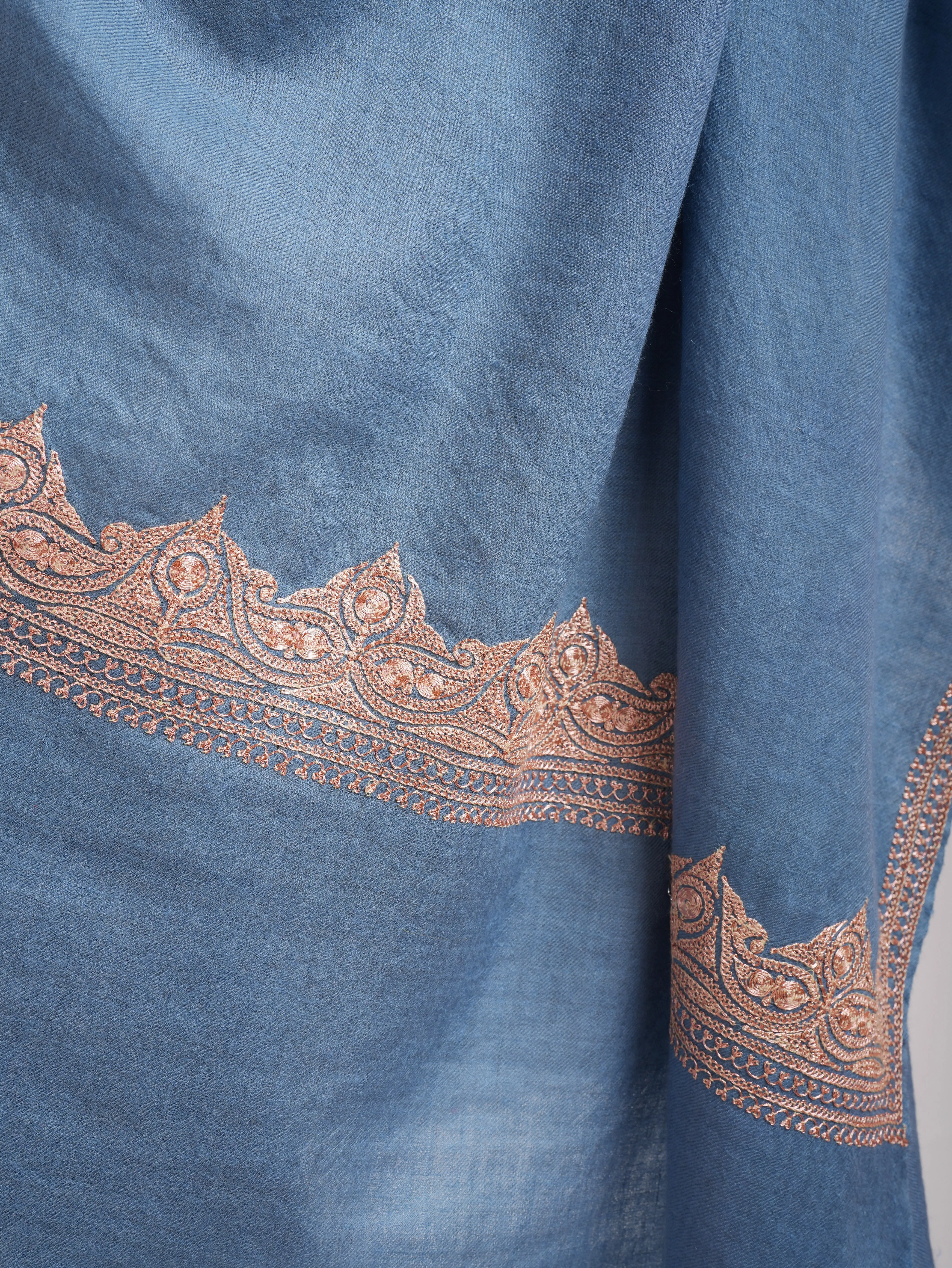 Artistic Tilla Embroidery Sky Blue Kashmiri Pashmina Shawl