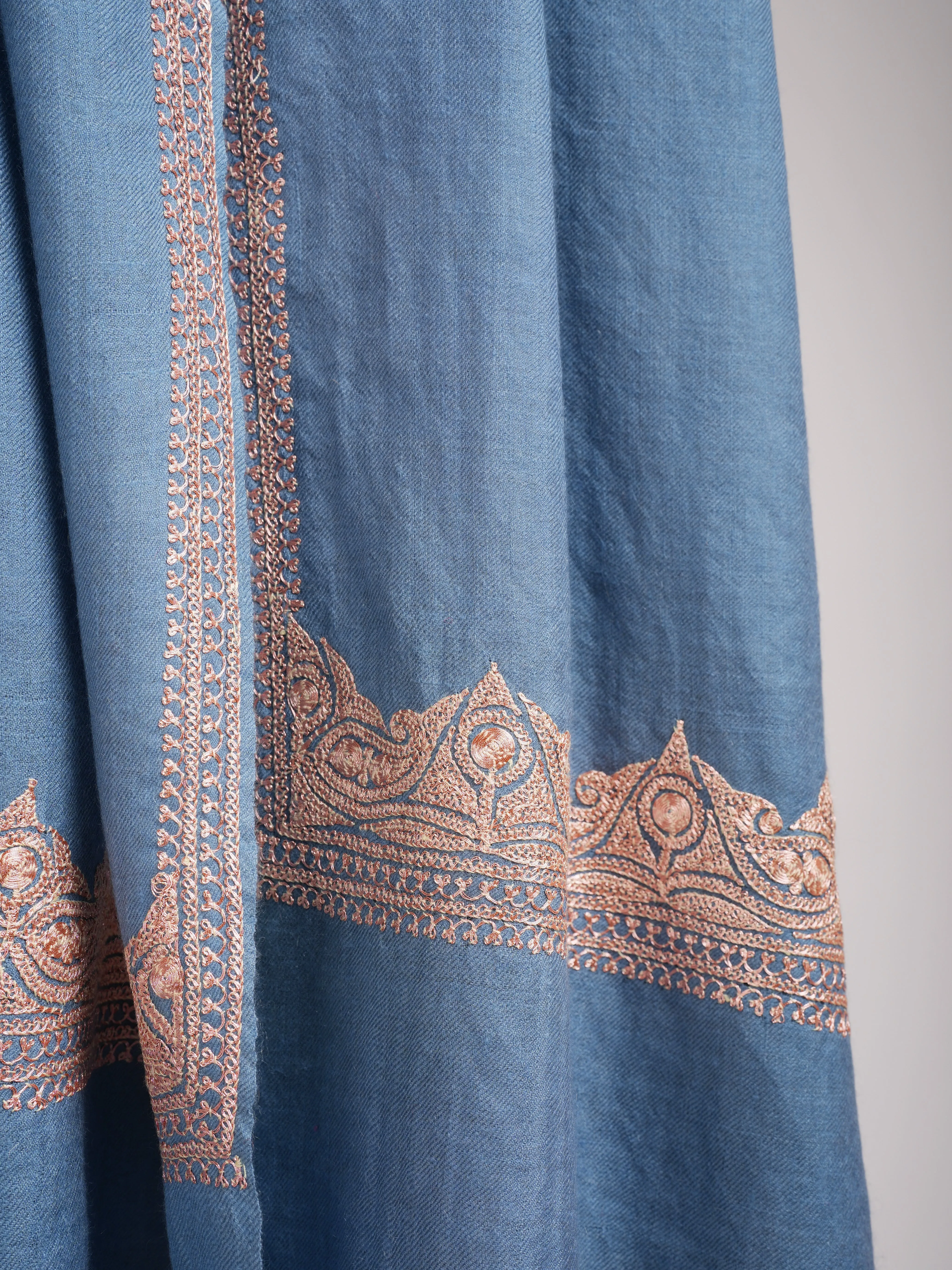 Artistic Tilla Embroidery Sky Blue Kashmiri Pashmina Shawl