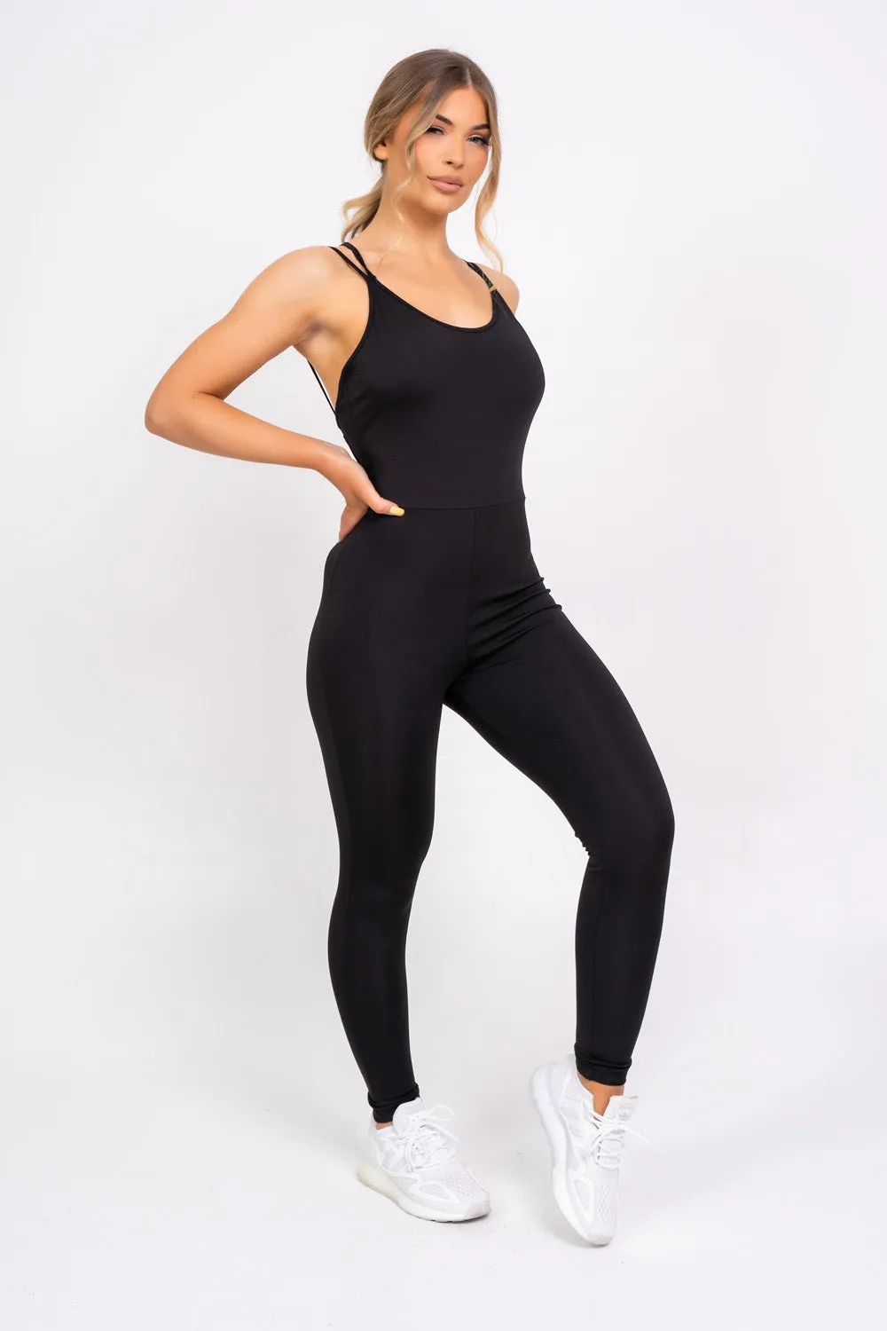 Back At You Black Exposed Strappy Back Bodycon Jumpsuit Romper