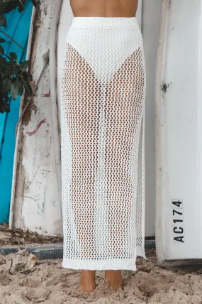 Back Beach Crochet Maxi Skirt White