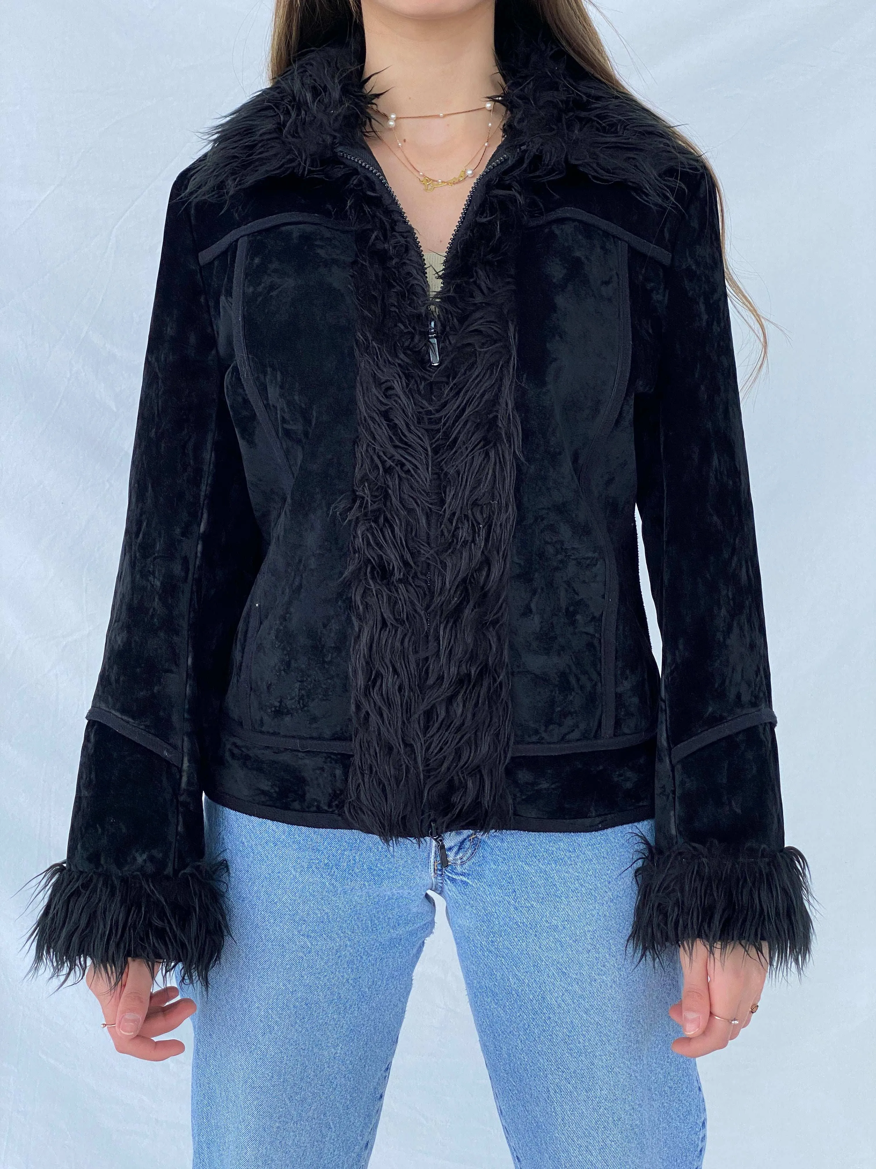 Beautiful Vintage Y2K Miss Eighteen Afghan Style Fur-Lined Jacket