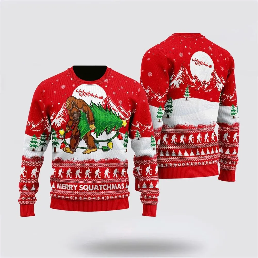 Bigfoot Mery Squatchmas Pine Tree Ugly Christmas Sweater For Men, Best Gift For Christmas, Christmas Fashion Winter