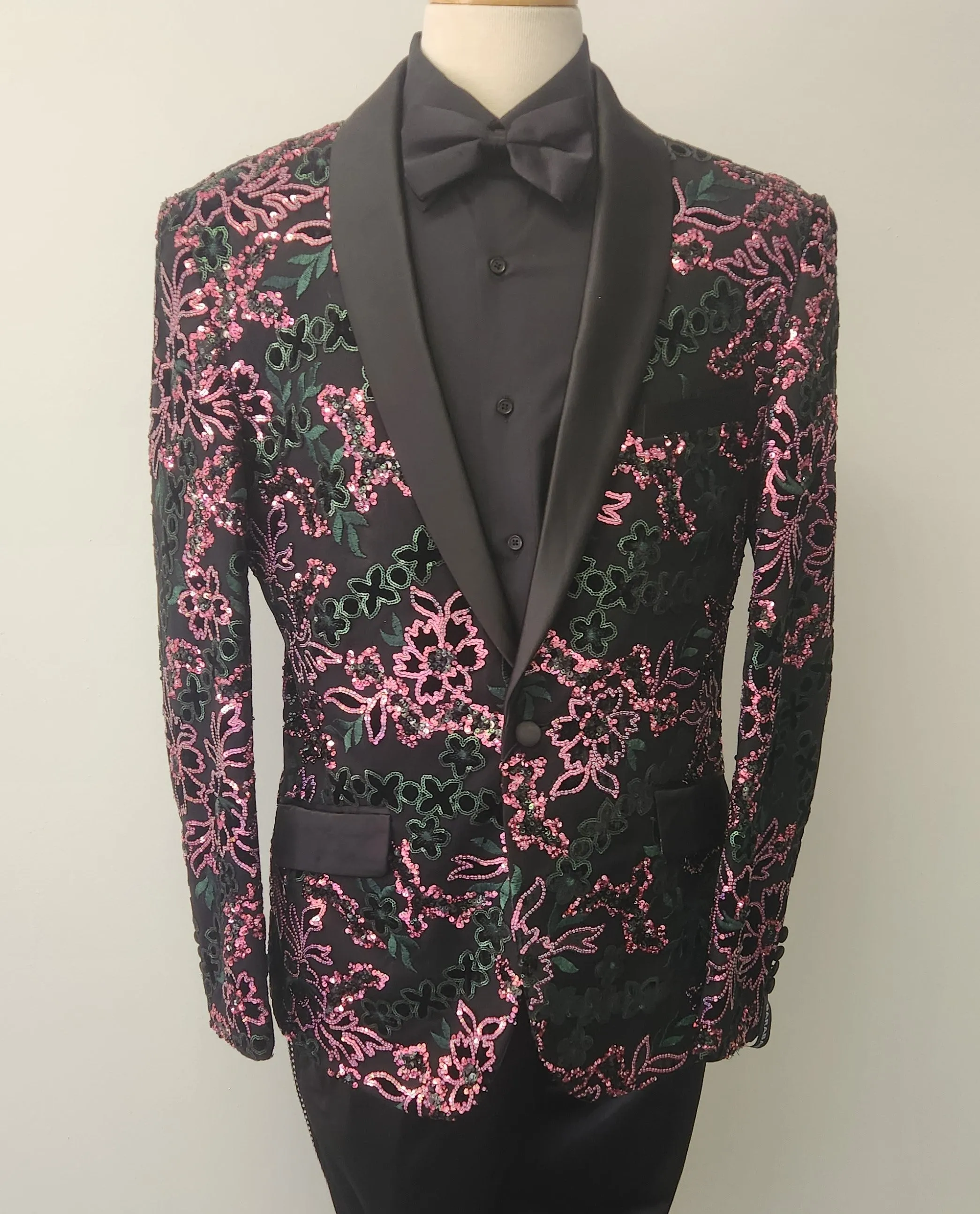 Black and Floral Sequin Design Fashion Jacket