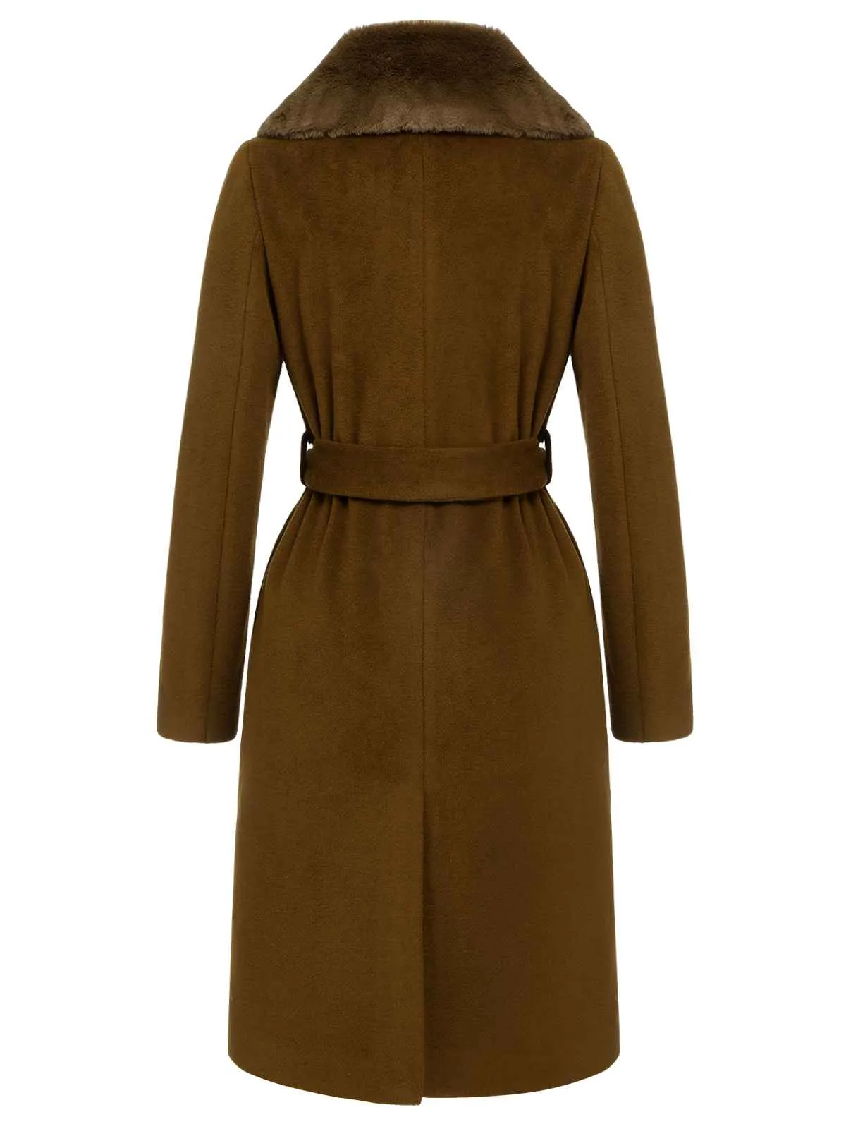 Brown 1940s Fur Collar Belted Coat