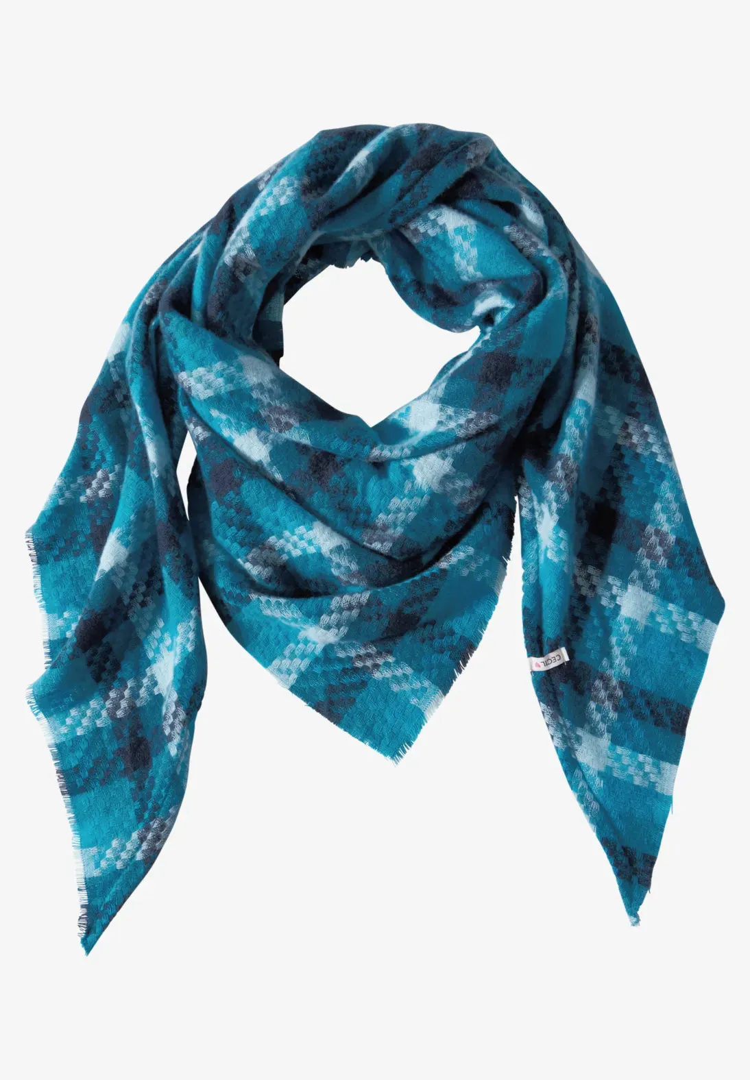 Cecil Fluffy Triangle scarf in Blue Check 72541 Blue