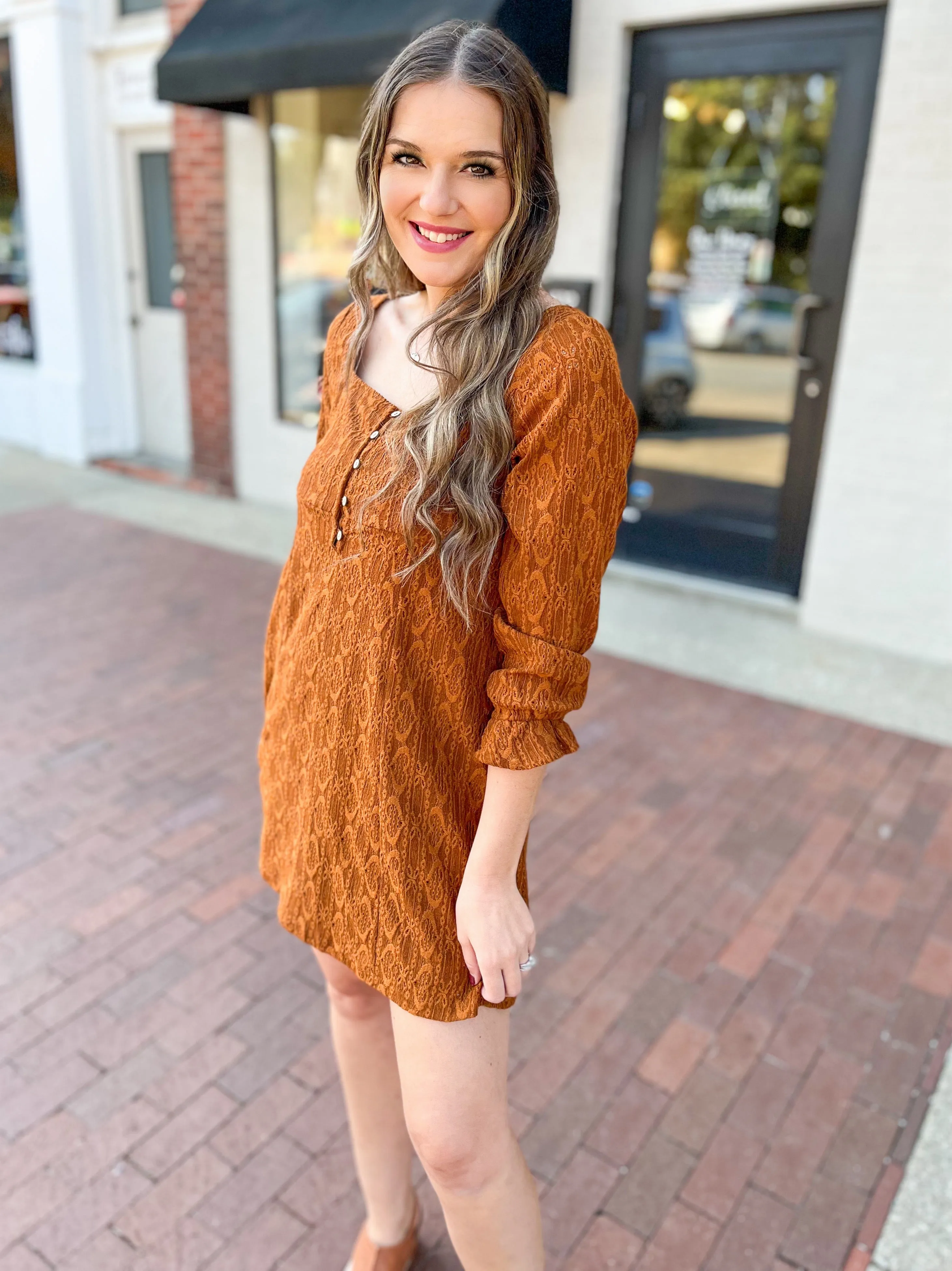 Chestnut Lace Shift Mini Dress