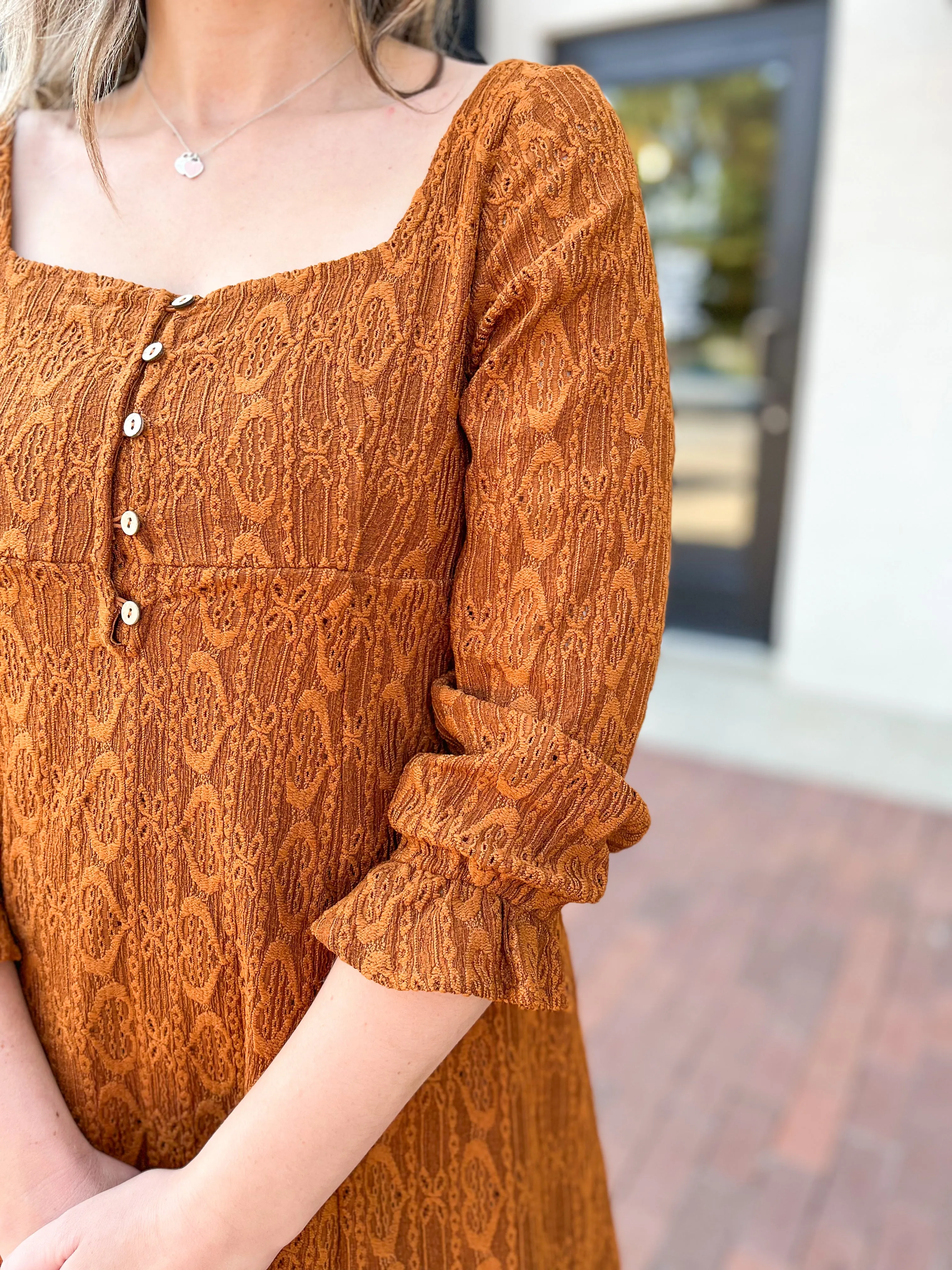 Chestnut Lace Shift Mini Dress