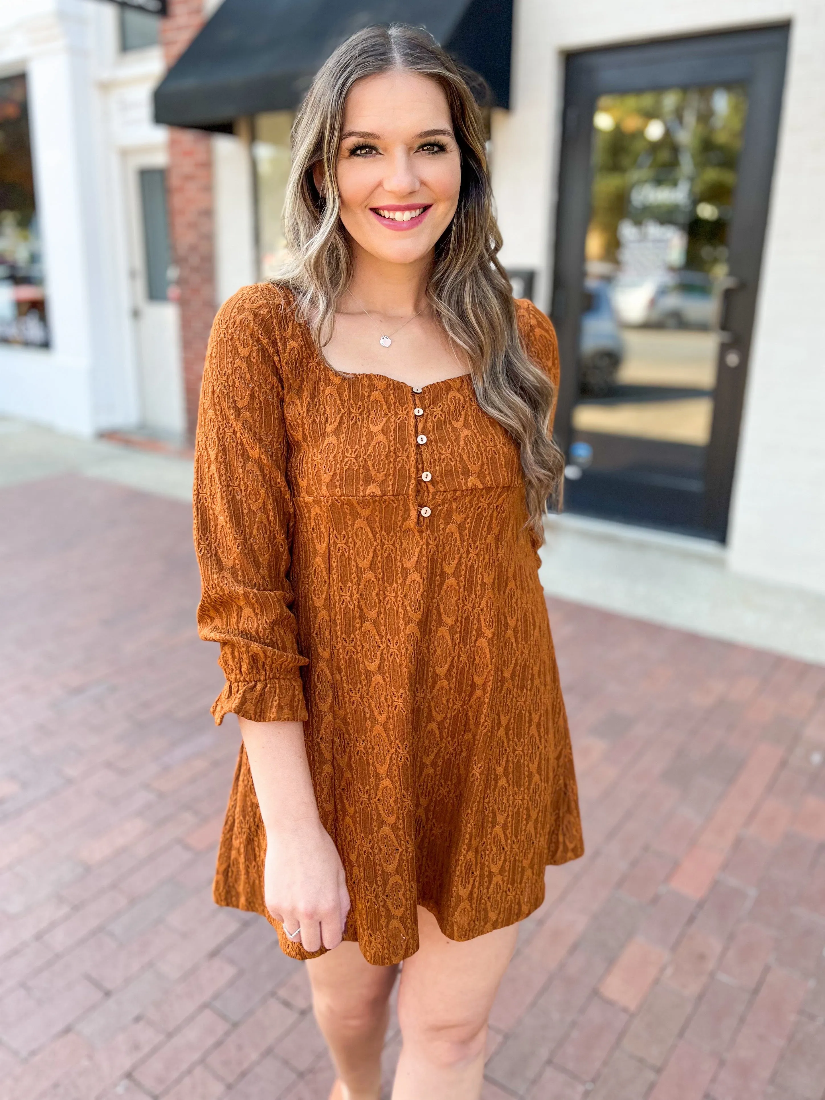 Chestnut Lace Shift Mini Dress