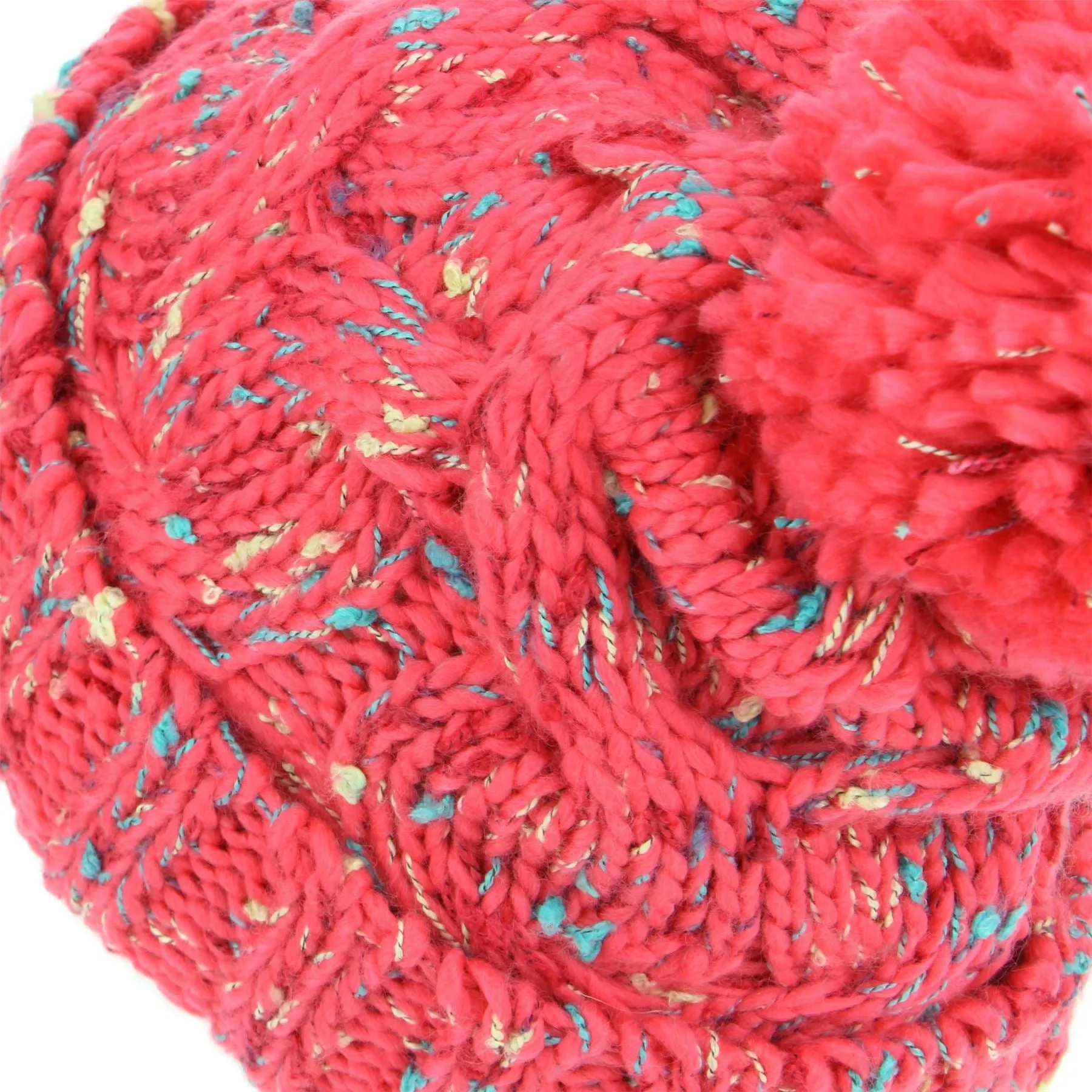 Chunky Knit Colourful Fleck Bobble Beanie Hat - Pink