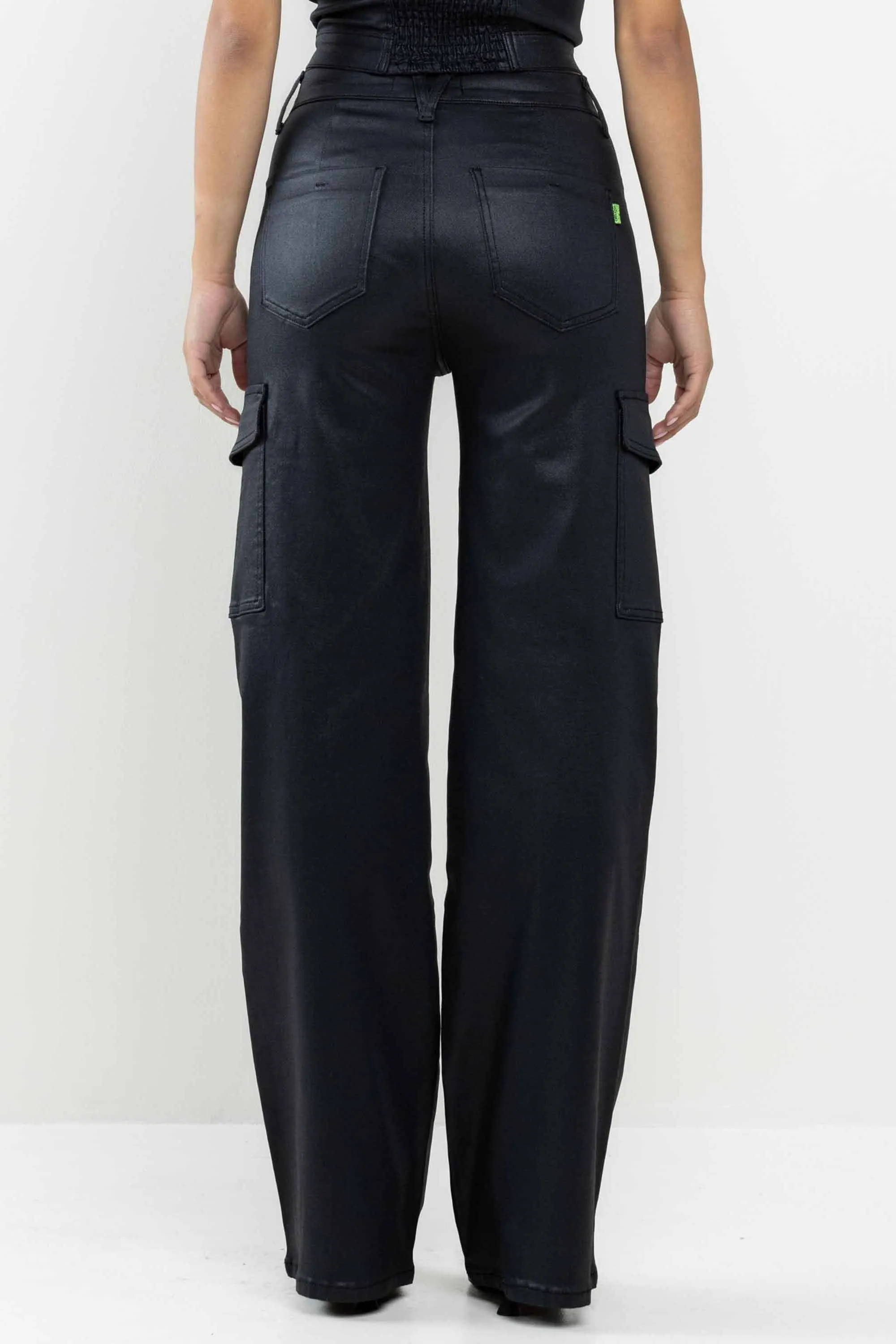 Coated High-rise Wideleg Cargo Pants