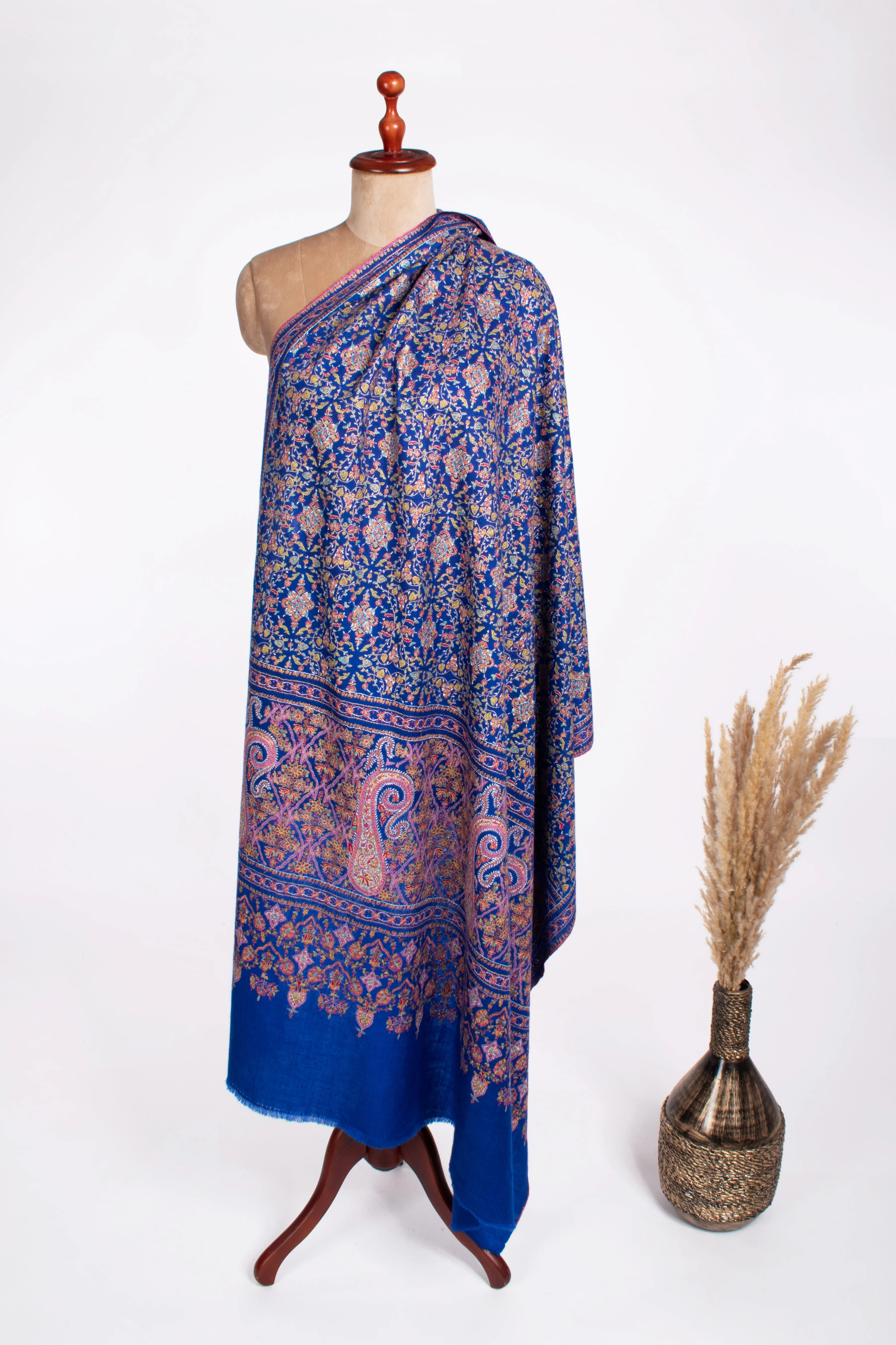 Cobalt Blue Bridal Jamavar Pashmina Shawl