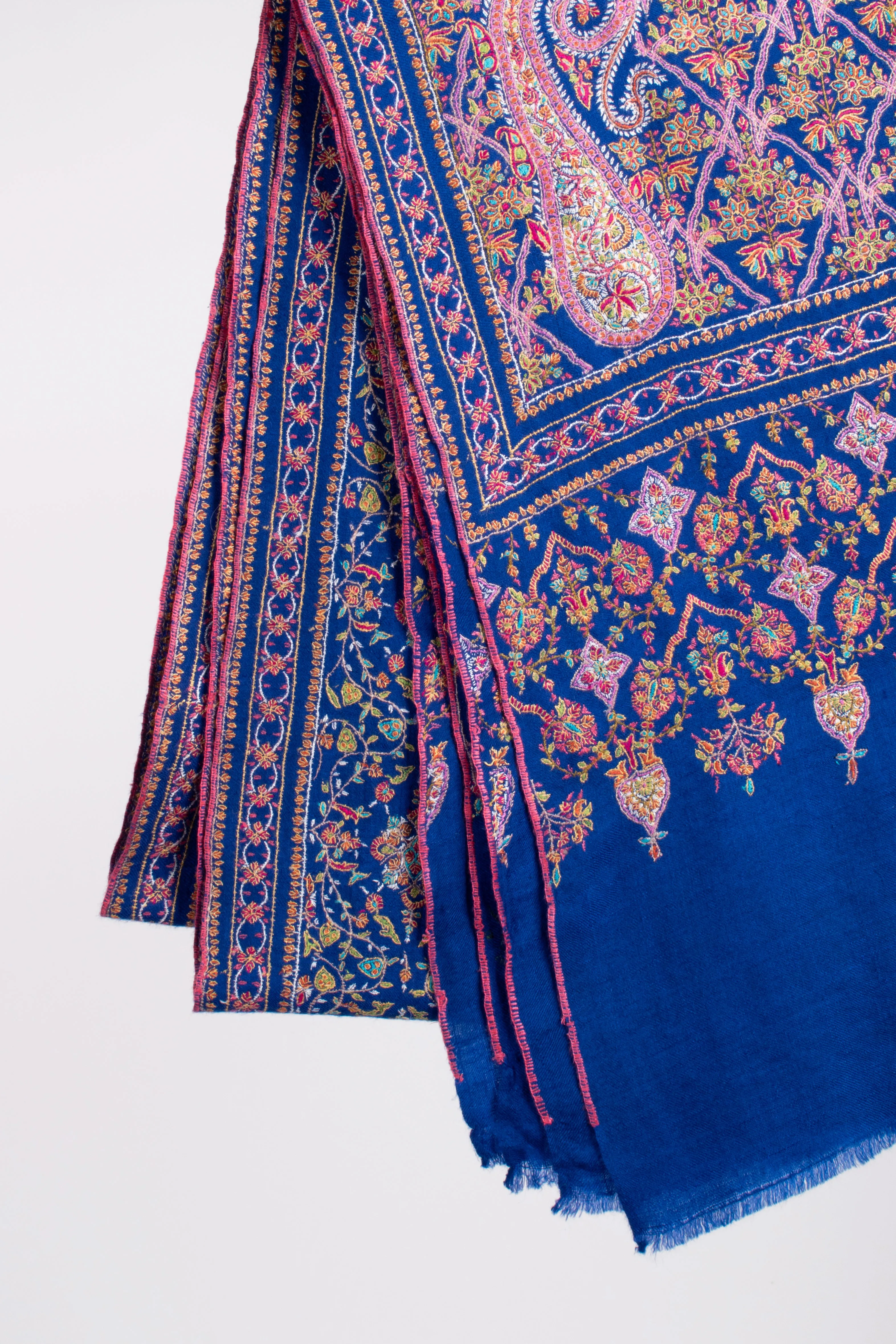 Cobalt Blue Bridal Jamavar Pashmina Shawl