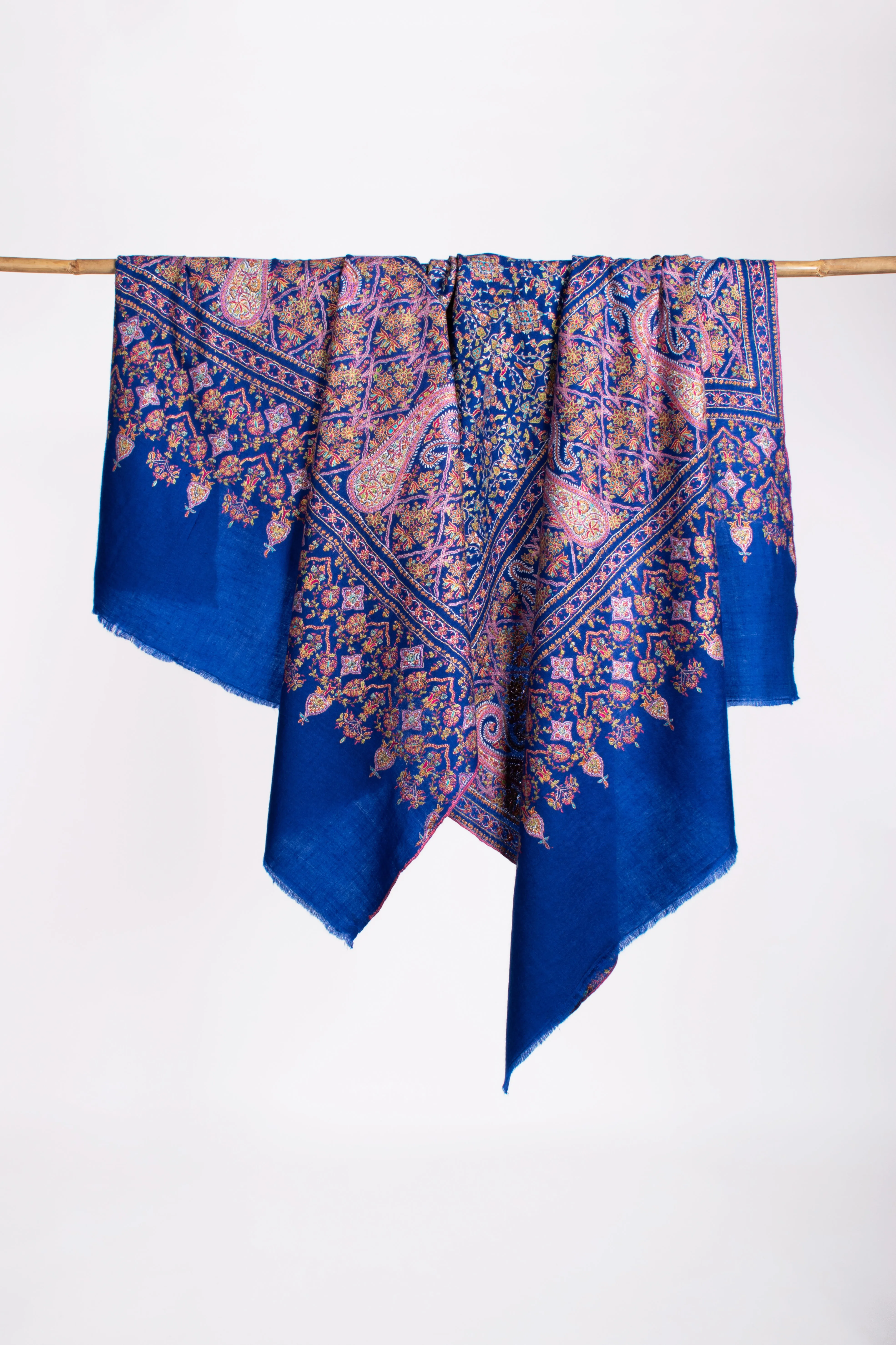 Cobalt Blue Bridal Jamavar Pashmina Shawl