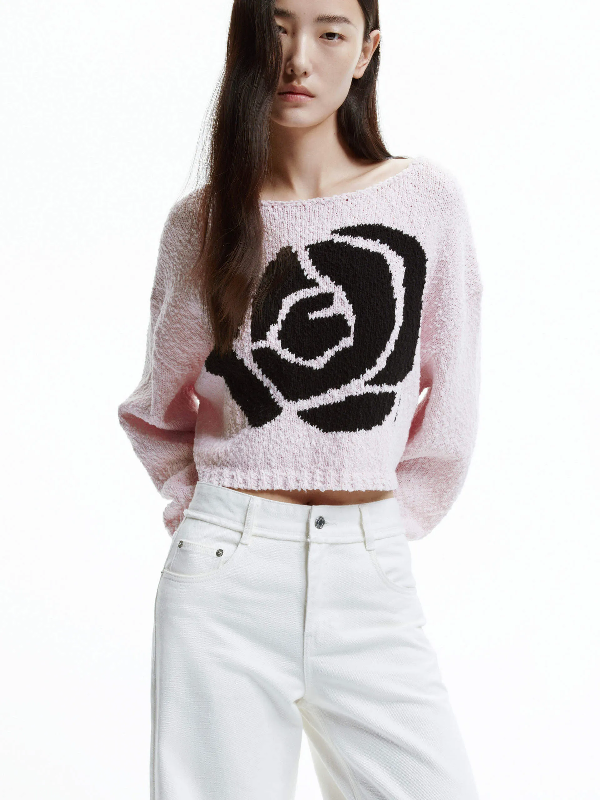 Contrast Rose Knit Sweater