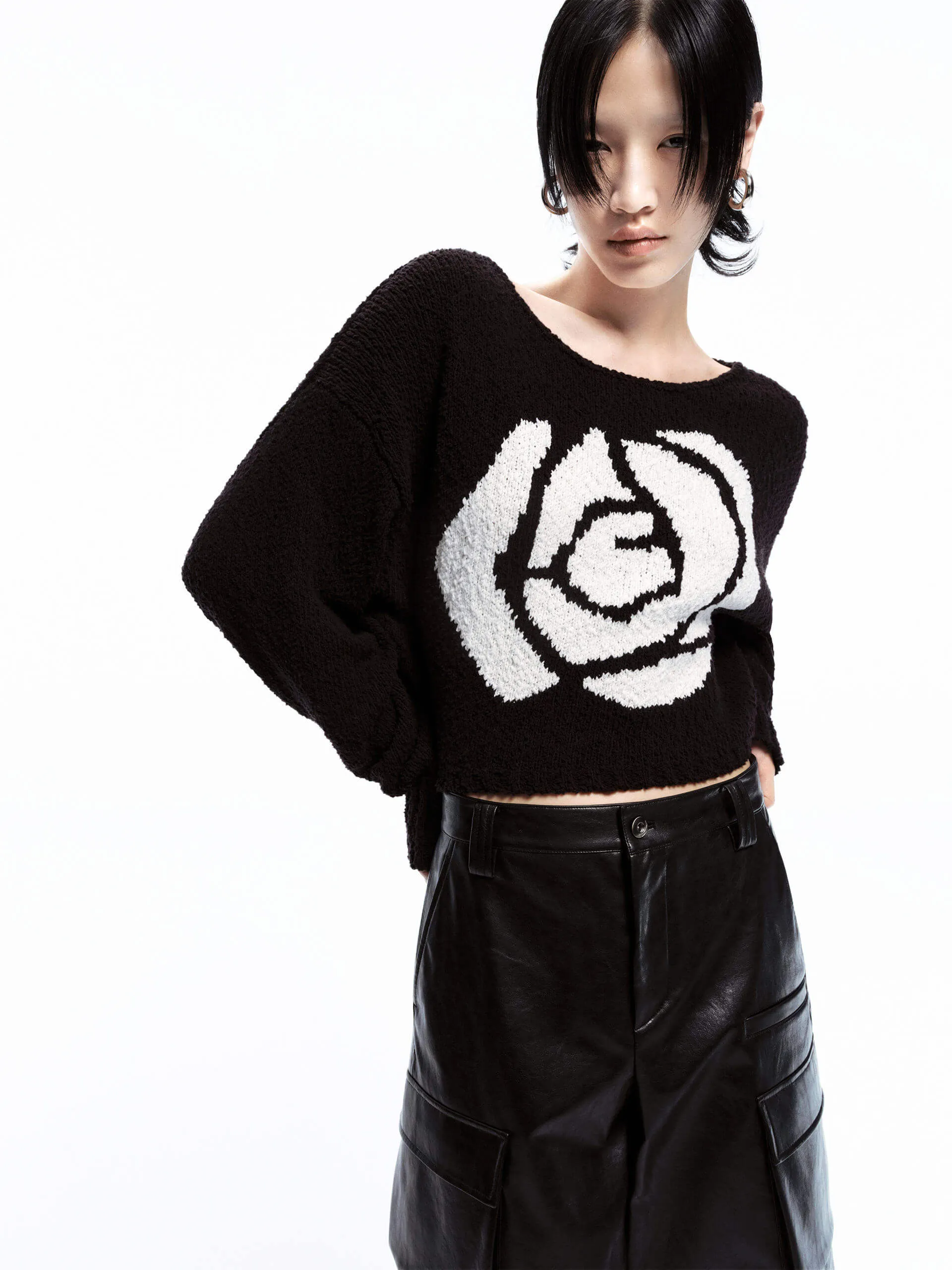 Contrast Rose Knit Sweater