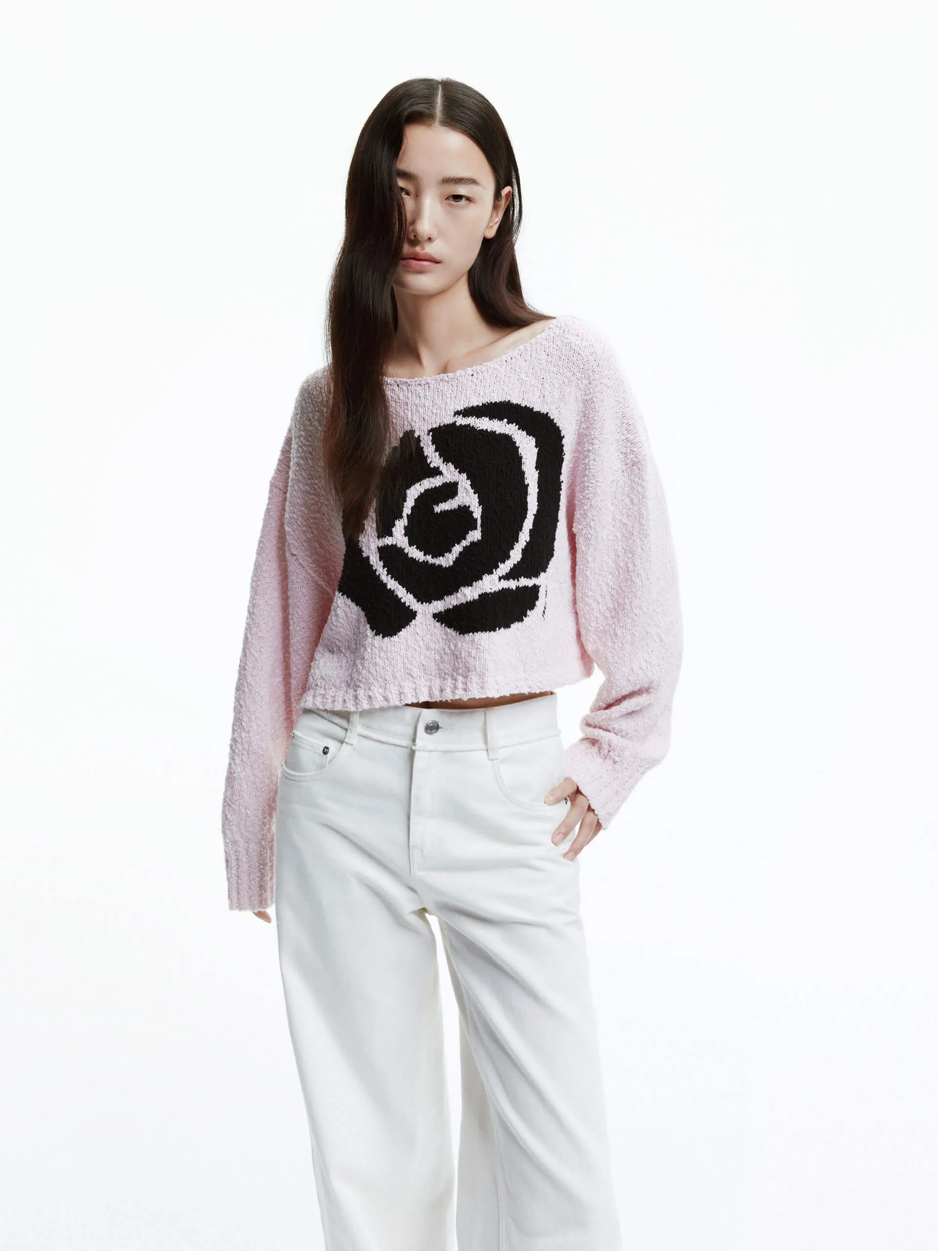 Contrast Rose Knit Sweater