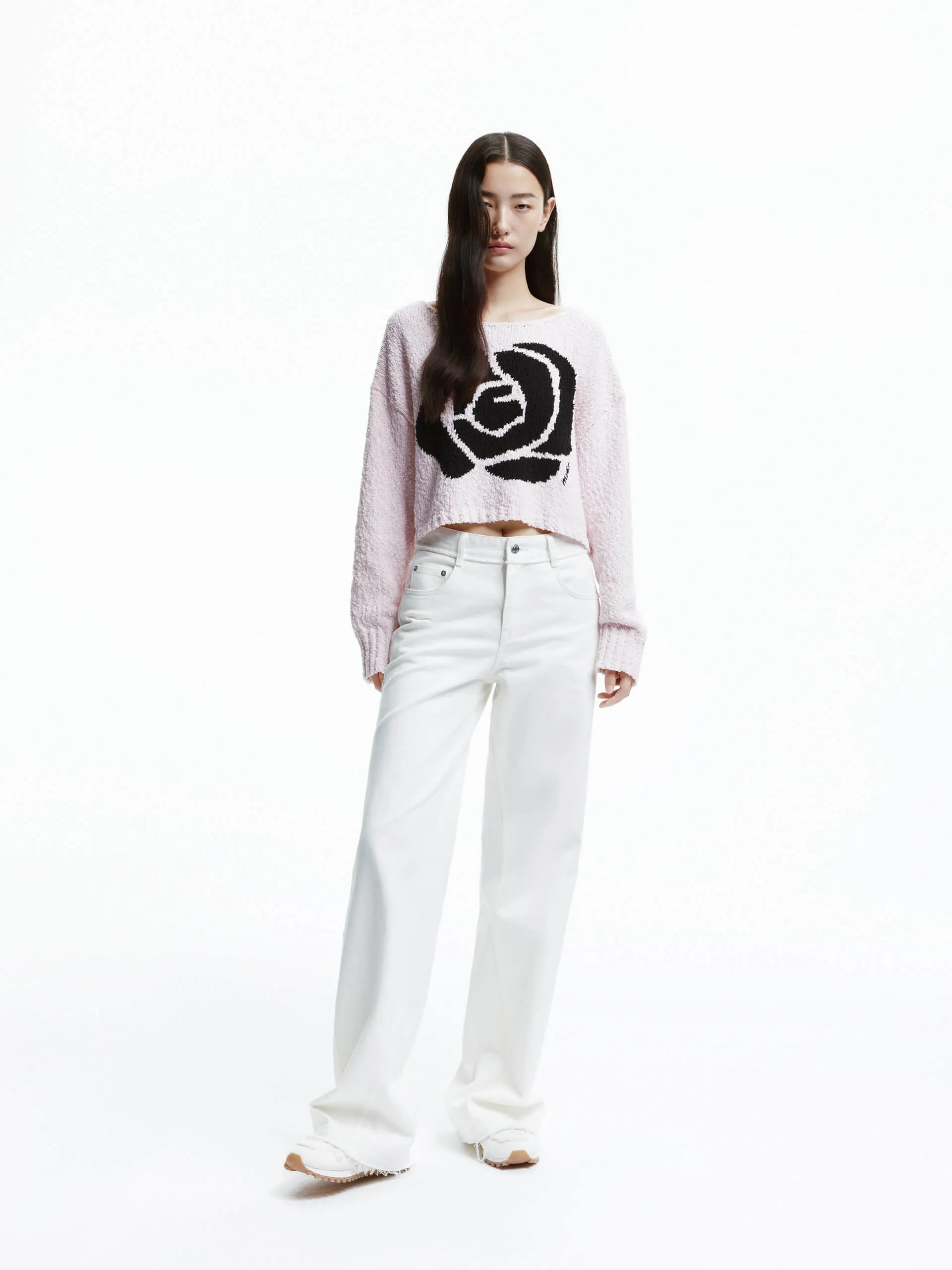 Contrast Rose Knit Sweater