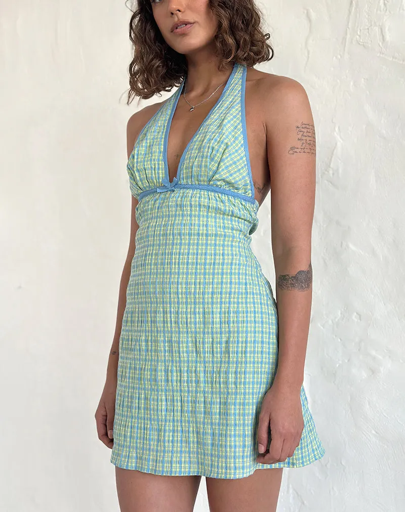 Corla Mini Dress in Check Green