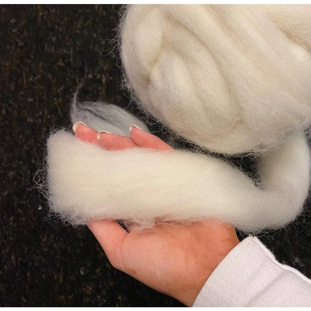 Corriedale Wool Roving Top (1 lb / 16 oz) | 28 Microns, Natural Undyed, Clean and Combed Wool