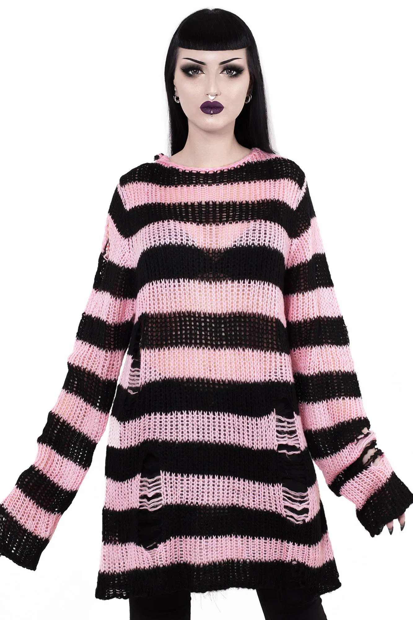 Courtney Distress Knit Sweater [B]