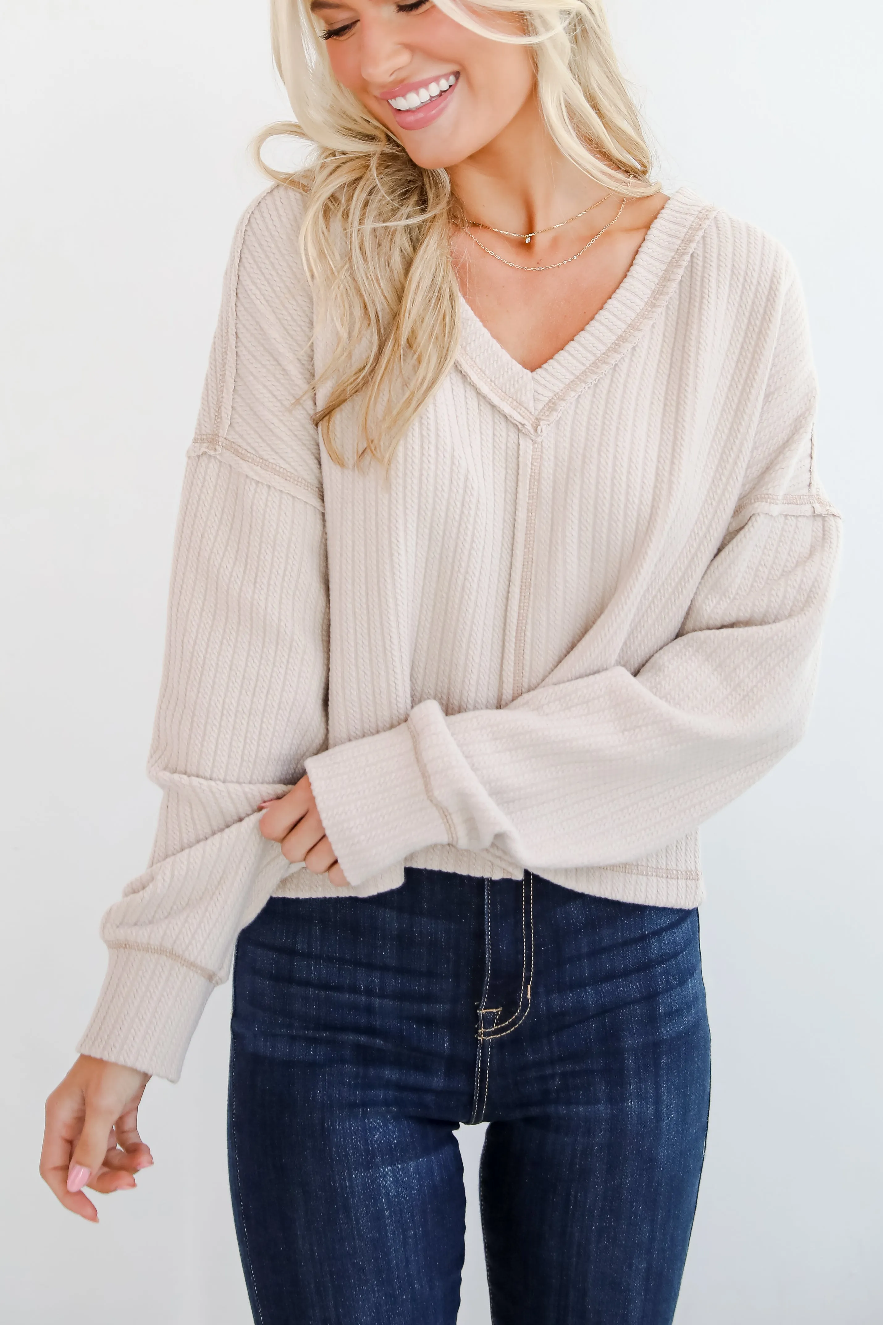 Cozy Sophisticate Cream Soft Knit Top