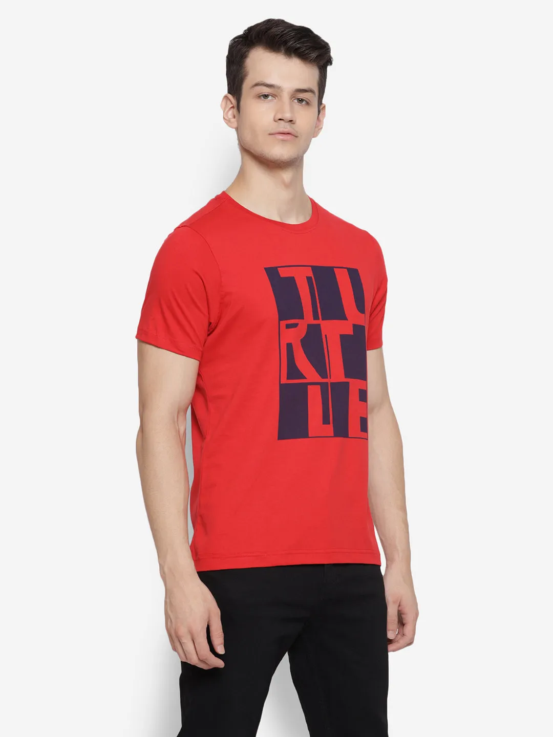 Crew Neck Chest Graphic Red Men T-Shirt