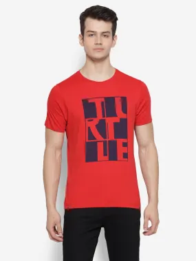 Crew Neck Chest Graphic Red Men T-Shirt