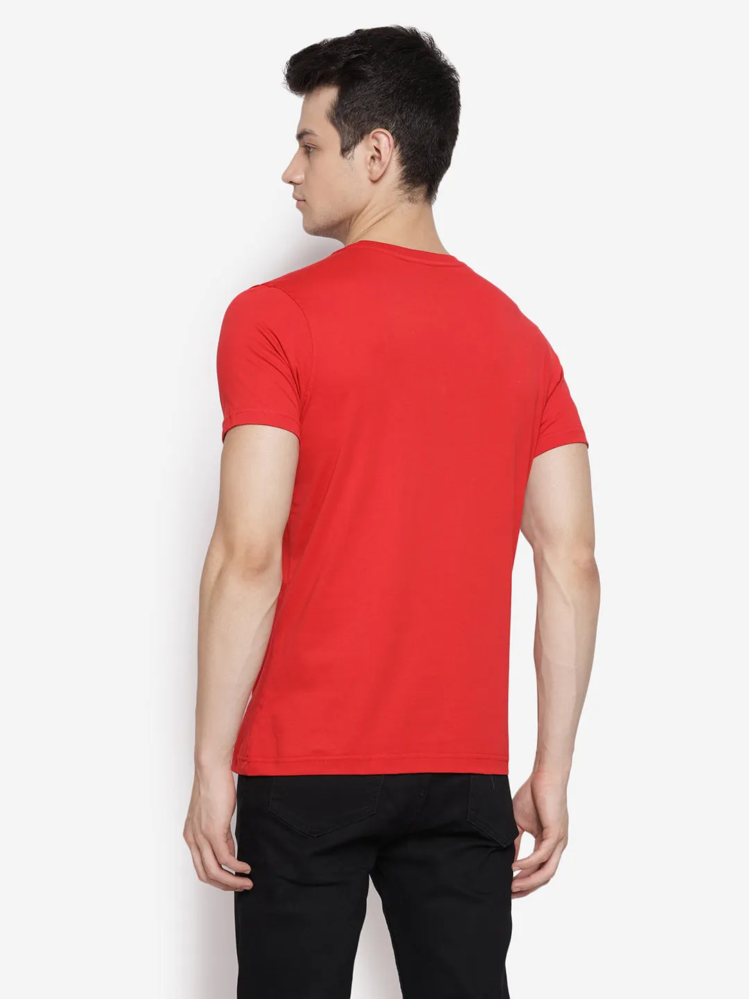 Crew Neck Chest Graphic Red Men T-Shirt