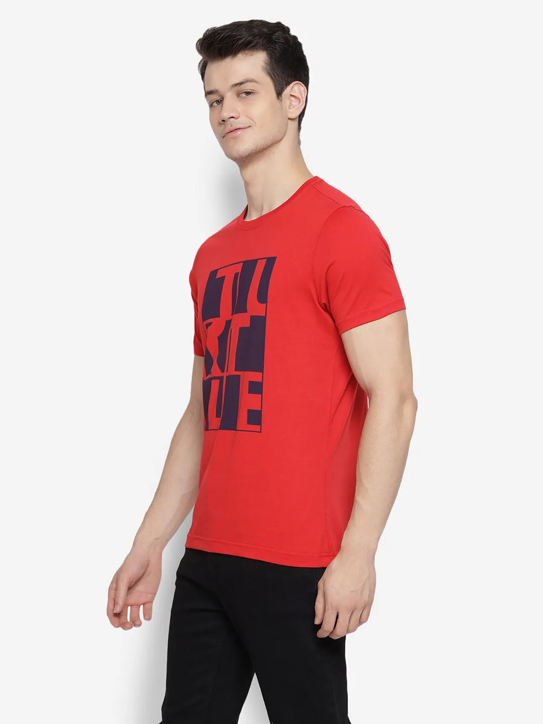 Crew Neck Chest Graphic Red Men T-Shirt