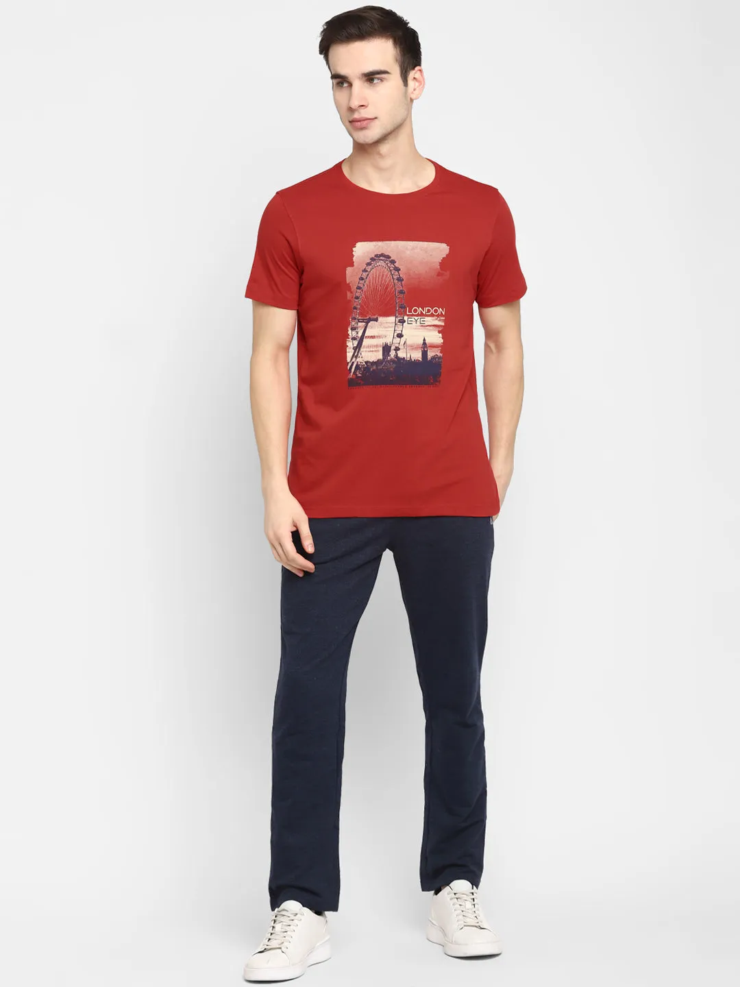 Crew Neck Chest Red Green Men T-Shirt